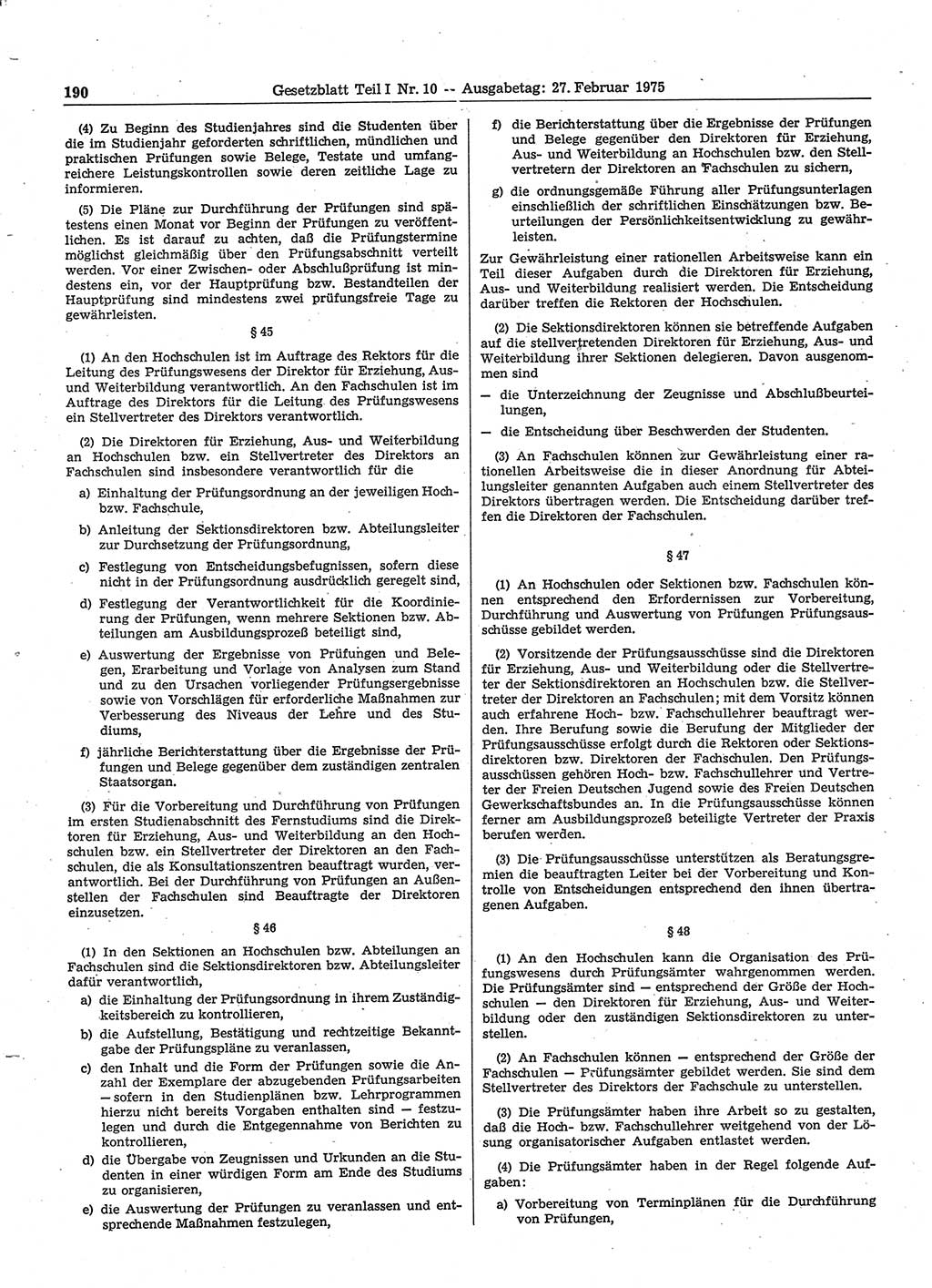 Gesetzblatt (GBl.) der Deutschen Demokratischen Republik (DDR) Teil Ⅰ 1975, Seite 190 (GBl. DDR Ⅰ 1975, S. 190)