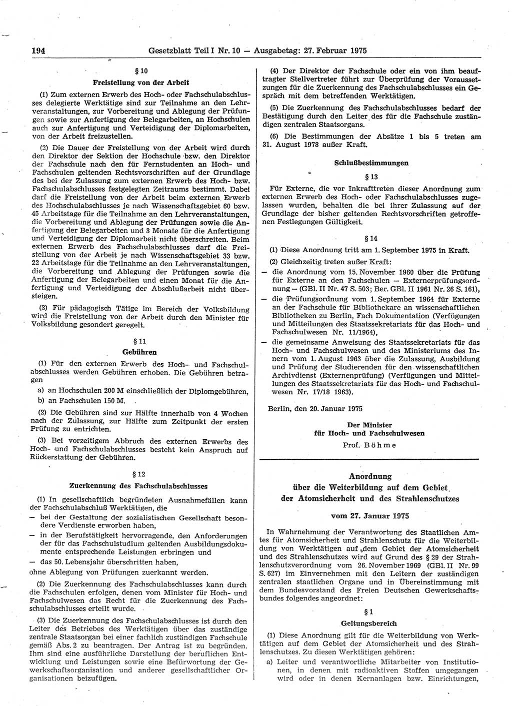 Gesetzblatt (GBl.) der Deutschen Demokratischen Republik (DDR) Teil Ⅰ 1975, Seite 194 (GBl. DDR Ⅰ 1975, S. 194)
