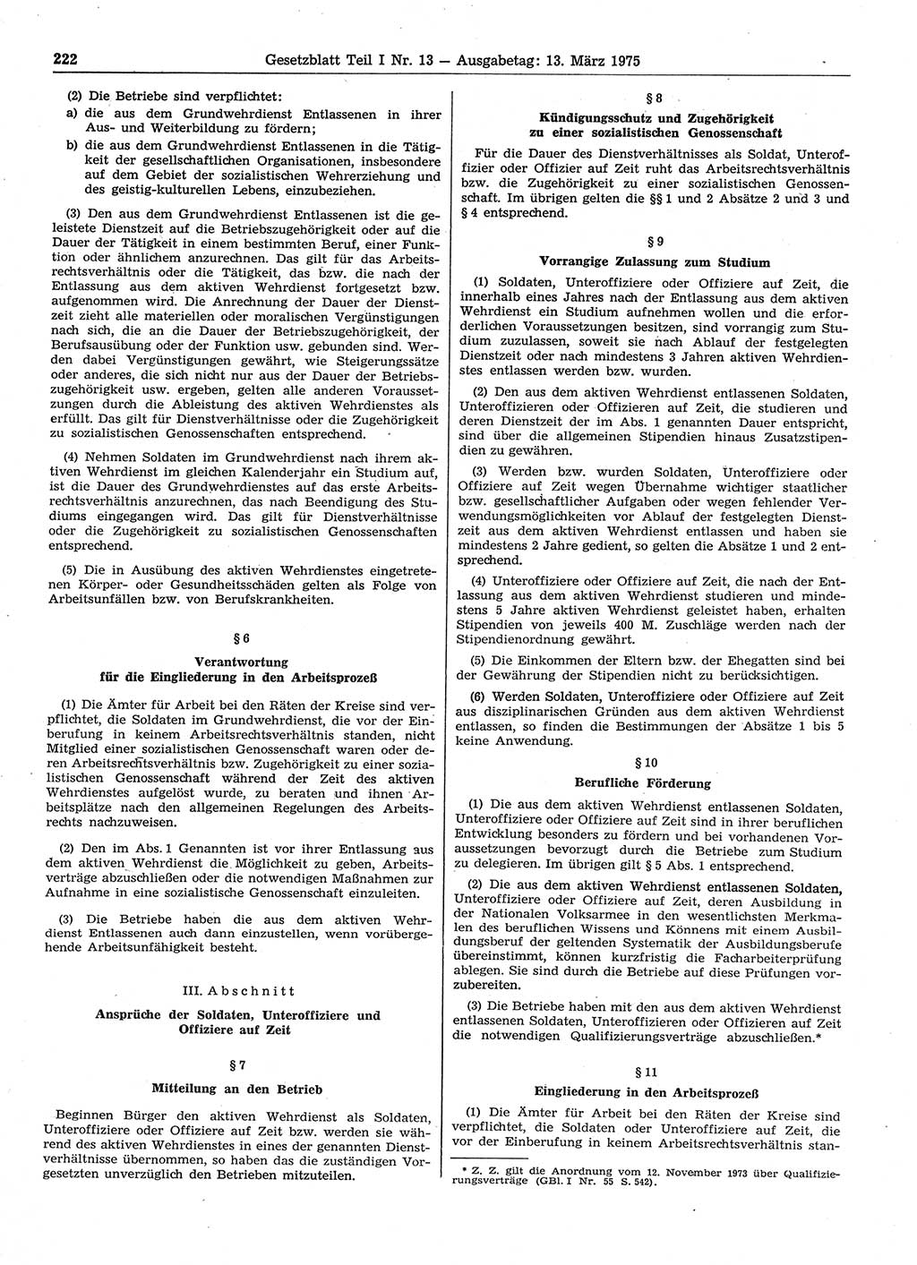 Gesetzblatt (GBl.) der Deutschen Demokratischen Republik (DDR) Teil Ⅰ 1975, Seite 222 (GBl. DDR Ⅰ 1975, S. 222)