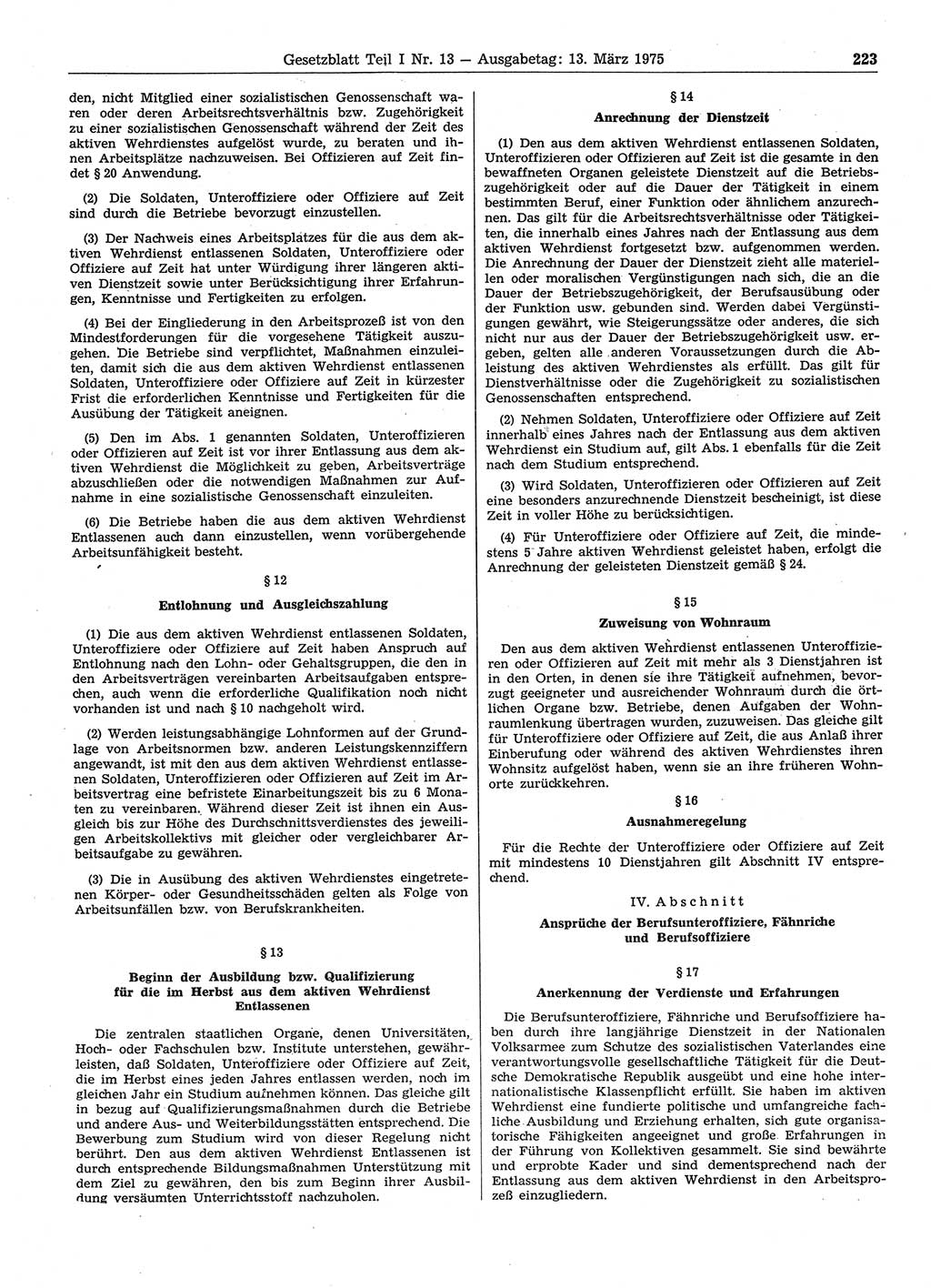 Gesetzblatt (GBl.) der Deutschen Demokratischen Republik (DDR) Teil Ⅰ 1975, Seite 223 (GBl. DDR Ⅰ 1975, S. 223)