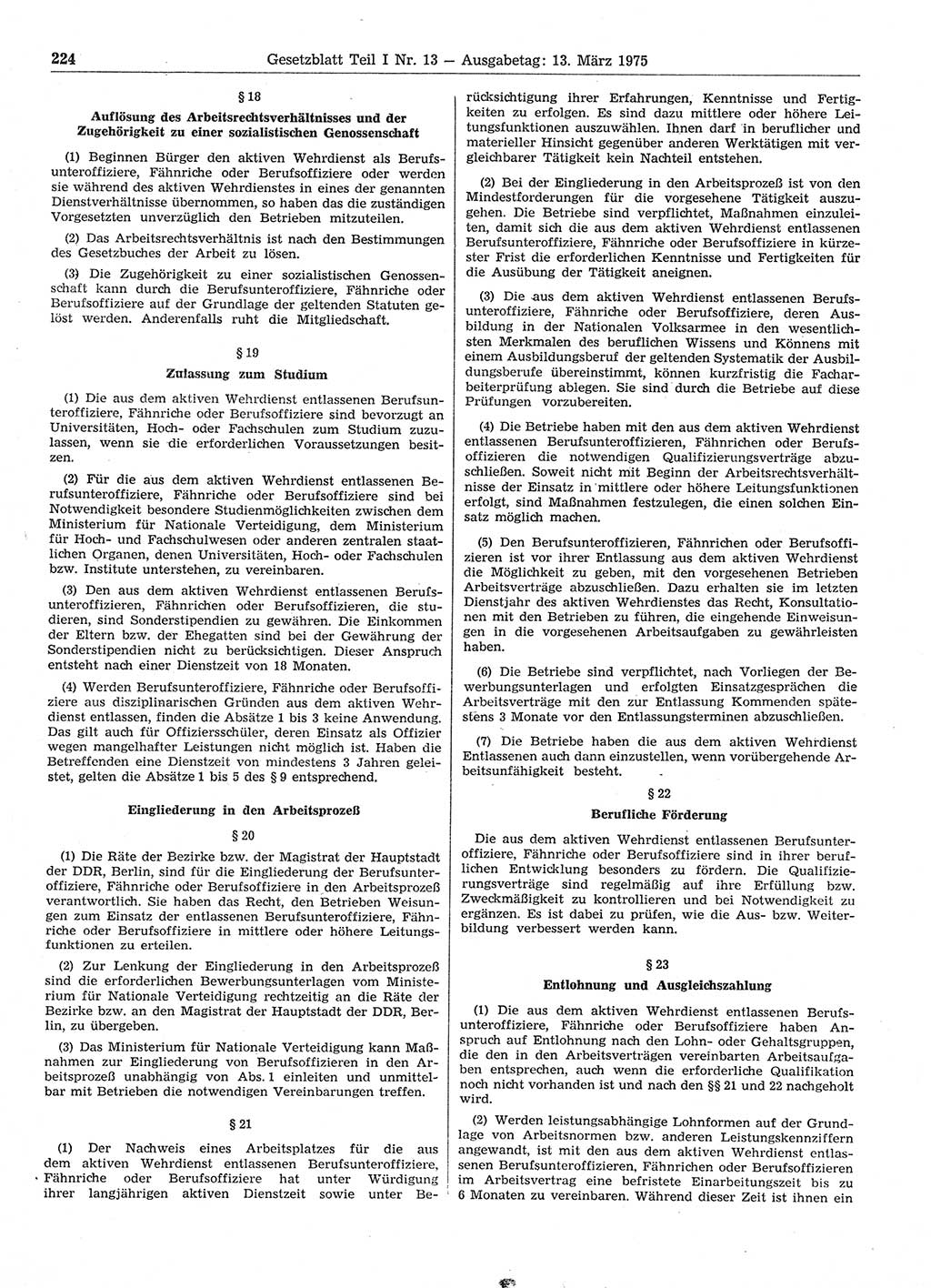 Gesetzblatt (GBl.) der Deutschen Demokratischen Republik (DDR) Teil Ⅰ 1975, Seite 224 (GBl. DDR Ⅰ 1975, S. 224)