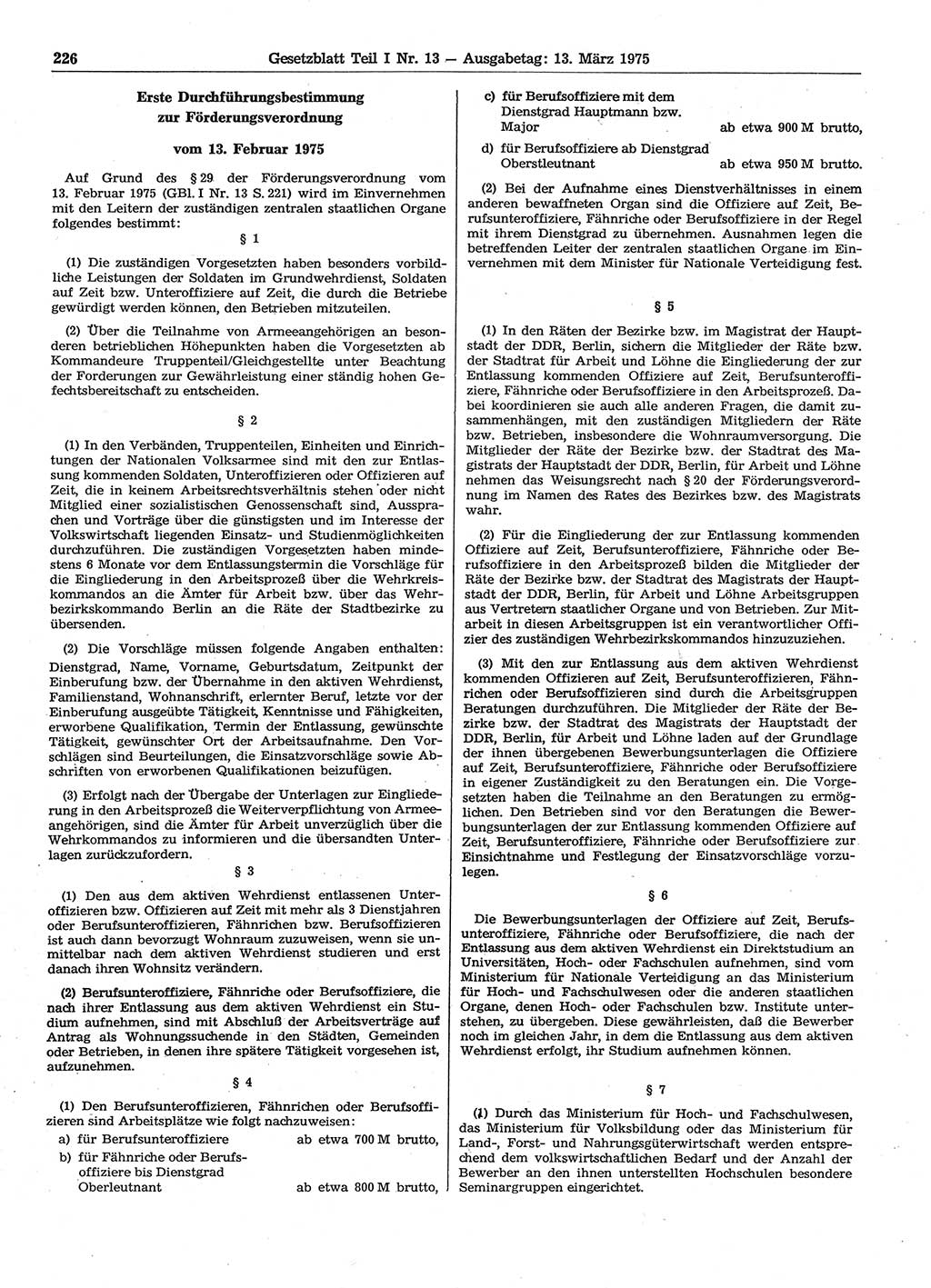 Gesetzblatt (GBl.) der Deutschen Demokratischen Republik (DDR) Teil Ⅰ 1975, Seite 226 (GBl. DDR Ⅰ 1975, S. 226)