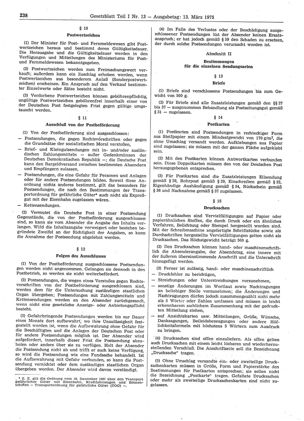 Gesetzblatt (GBl.) der Deutschen Demokratischen Republik (DDR) Teil Ⅰ 1975, Seite 238 (GBl. DDR Ⅰ 1975, S. 238)