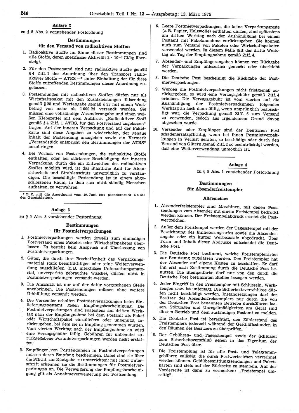 Gesetzblatt (GBl.) der Deutschen Demokratischen Republik (DDR) Teil Ⅰ 1975, Seite 246 (GBl. DDR Ⅰ 1975, S. 246)