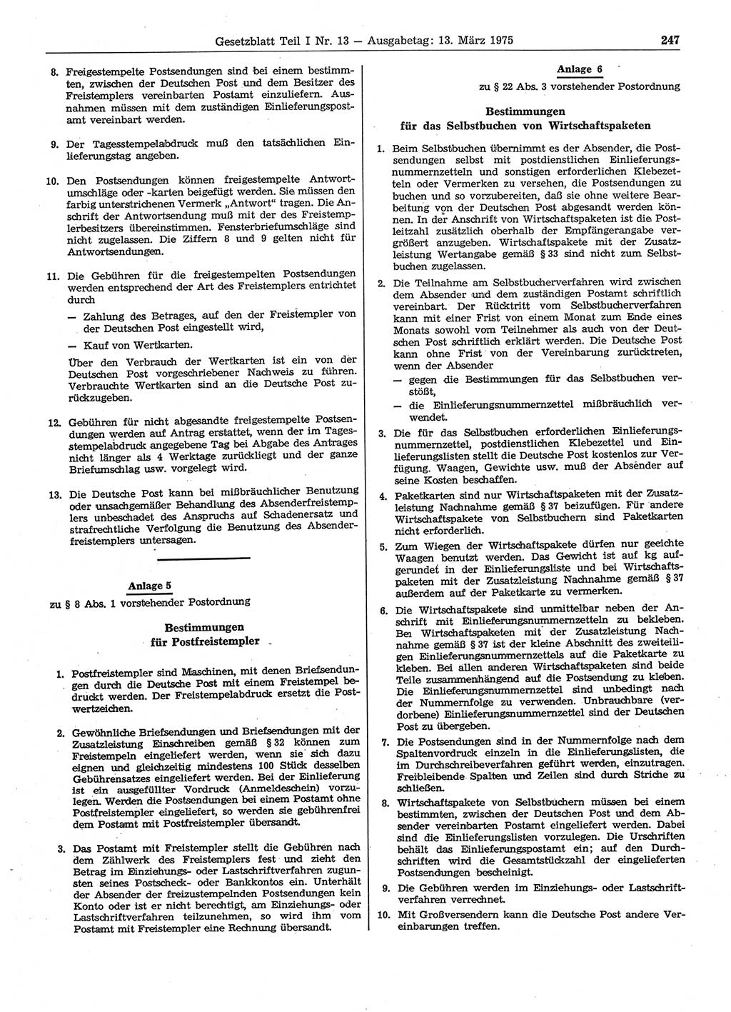 Gesetzblatt (GBl.) der Deutschen Demokratischen Republik (DDR) Teil Ⅰ 1975, Seite 247 (GBl. DDR Ⅰ 1975, S. 247)
