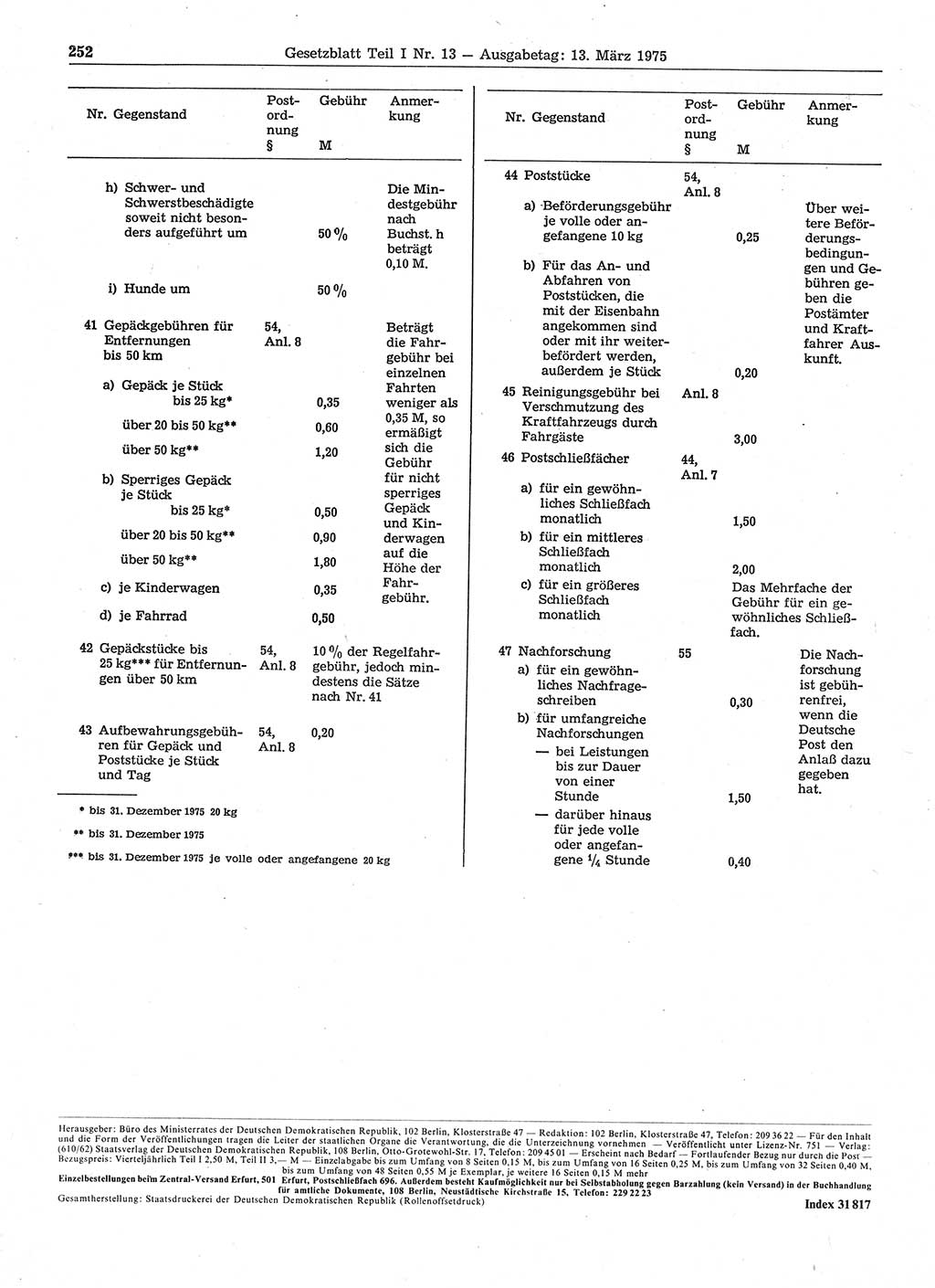 Gesetzblatt (GBl.) der Deutschen Demokratischen Republik (DDR) Teil Ⅰ 1975, Seite 252 (GBl. DDR Ⅰ 1975, S. 252)