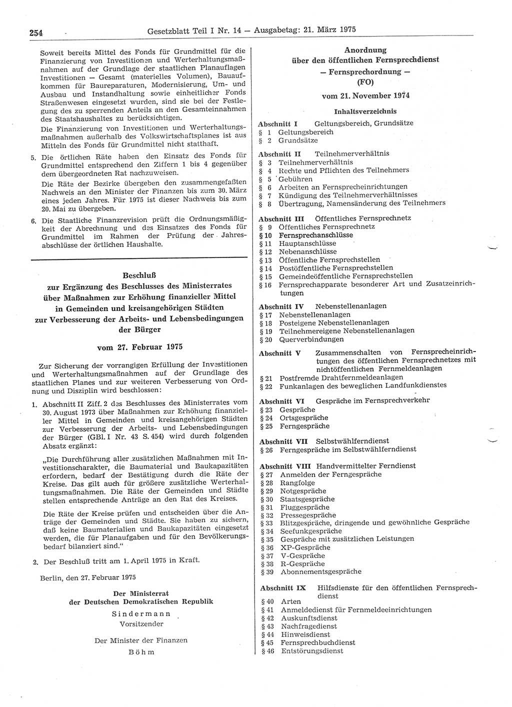 Gesetzblatt (GBl.) der Deutschen Demokratischen Republik (DDR) Teil Ⅰ 1975, Seite 254 (GBl. DDR Ⅰ 1975, S. 254)