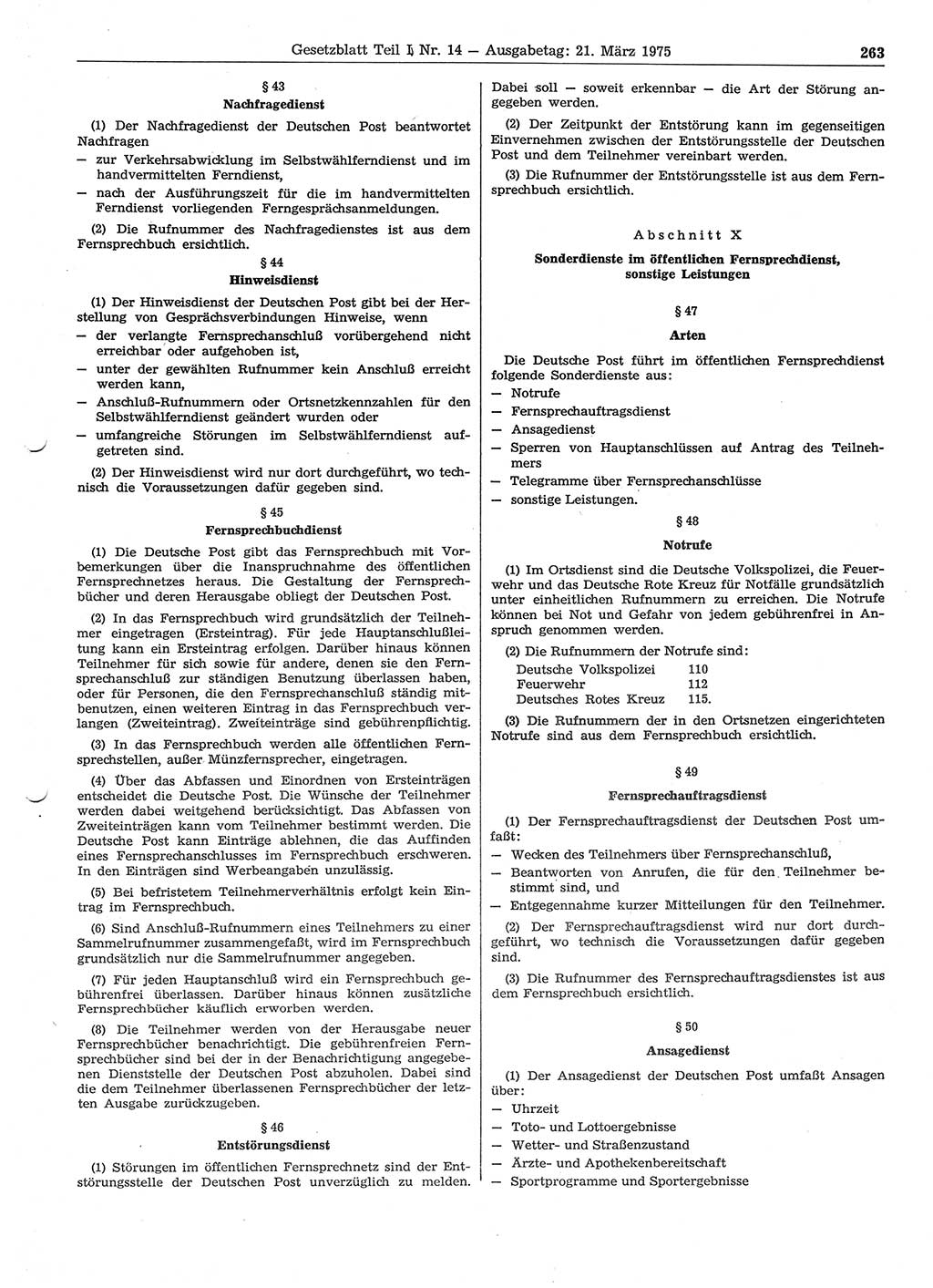 Gesetzblatt (GBl.) der Deutschen Demokratischen Republik (DDR) Teil Ⅰ 1975, Seite 263 (GBl. DDR Ⅰ 1975, S. 263)