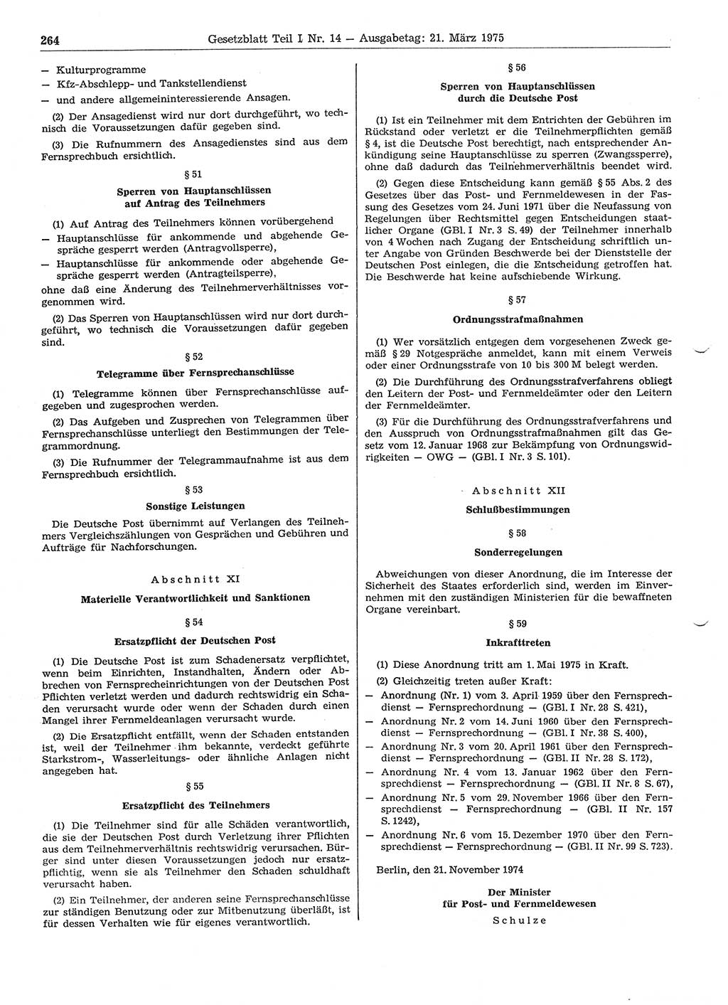 Gesetzblatt (GBl.) der Deutschen Demokratischen Republik (DDR) Teil Ⅰ 1975, Seite 264 (GBl. DDR Ⅰ 1975, S. 264)