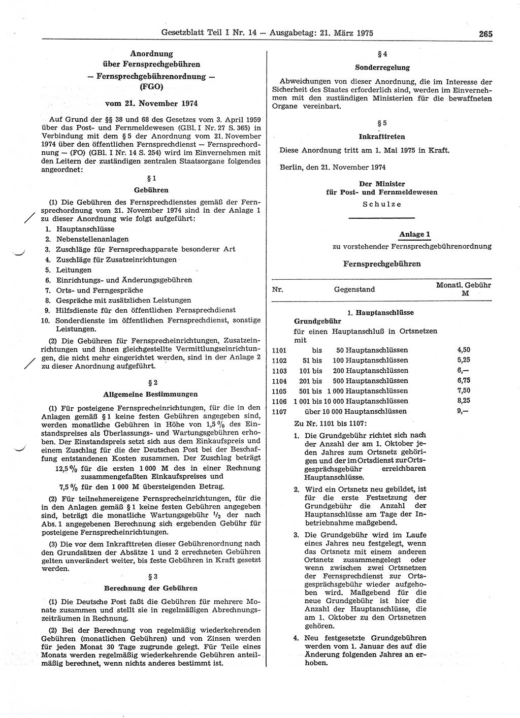 Gesetzblatt (GBl.) der Deutschen Demokratischen Republik (DDR) Teil Ⅰ 1975, Seite 265 (GBl. DDR Ⅰ 1975, S. 265)