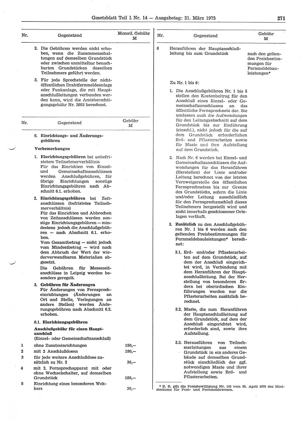 Gesetzblatt (GBl.) der Deutschen Demokratischen Republik (DDR) Teil Ⅰ 1975, Seite 271 (GBl. DDR Ⅰ 1975, S. 271)