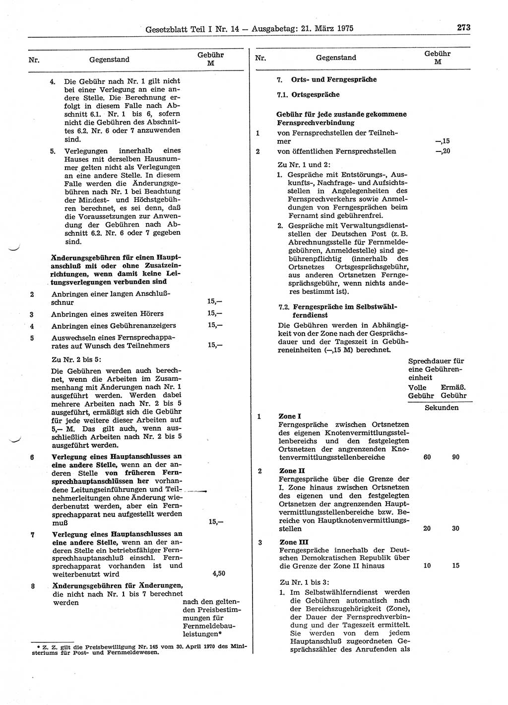 Gesetzblatt (GBl.) der Deutschen Demokratischen Republik (DDR) Teil Ⅰ 1975, Seite 273 (GBl. DDR Ⅰ 1975, S. 273)