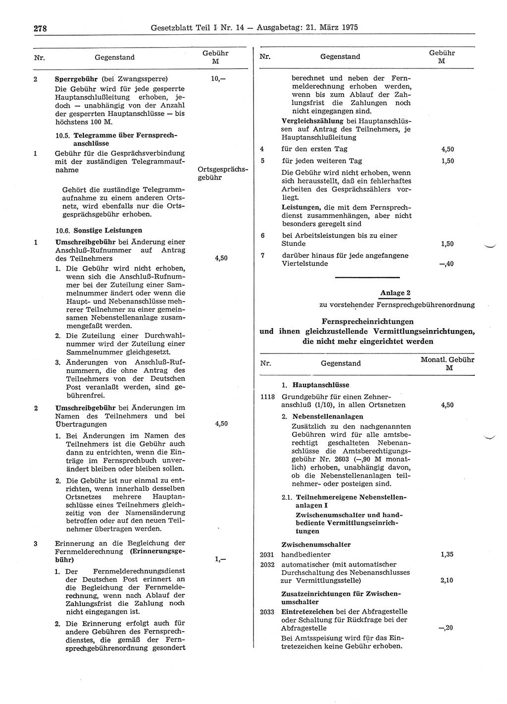 Gesetzblatt (GBl.) der Deutschen Demokratischen Republik (DDR) Teil Ⅰ 1975, Seite 278 (GBl. DDR Ⅰ 1975, S. 278)