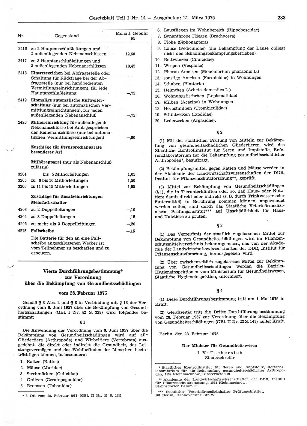 Gesetzblatt (GBl.) der Deutschen Demokratischen Republik (DDR) Teil Ⅰ 1975, Seite 283 (GBl. DDR Ⅰ 1975, S. 283)