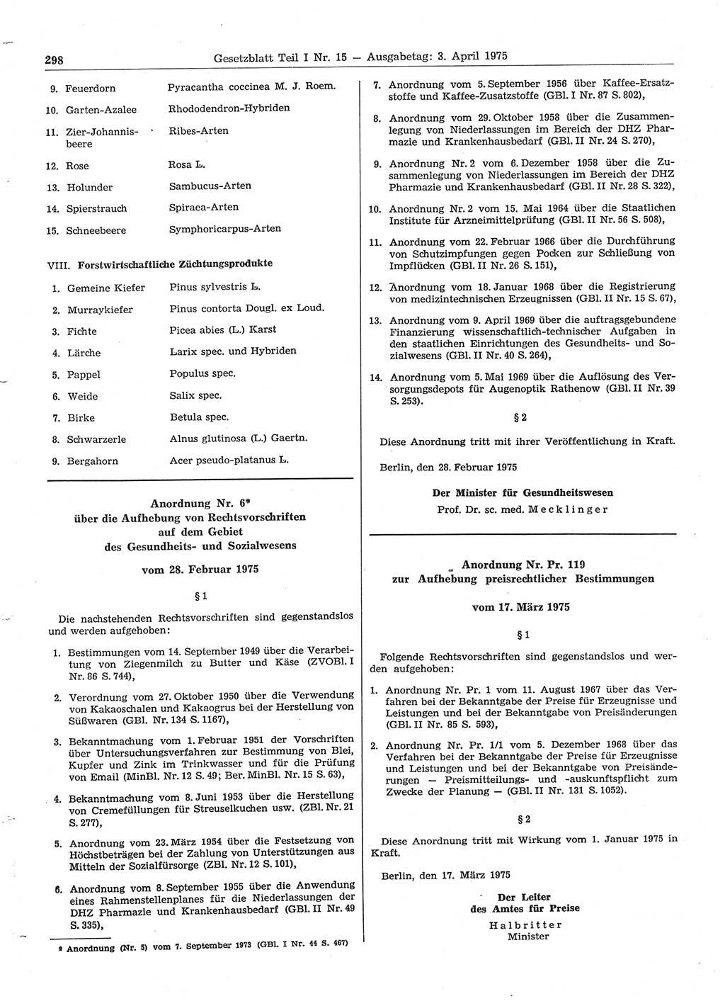 Gesetzblatt (GBl.) der Deutschen Demokratischen Republik (DDR) Teil Ⅰ 1975, Seite 298 (GBl. DDR Ⅰ 1975, S. 298)