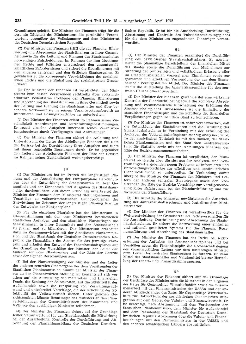 Gesetzblatt (GBl.) der Deutschen Demokratischen Republik (DDR) Teil Ⅰ 1975, Seite 322 (GBl. DDR Ⅰ 1975, S. 322)
