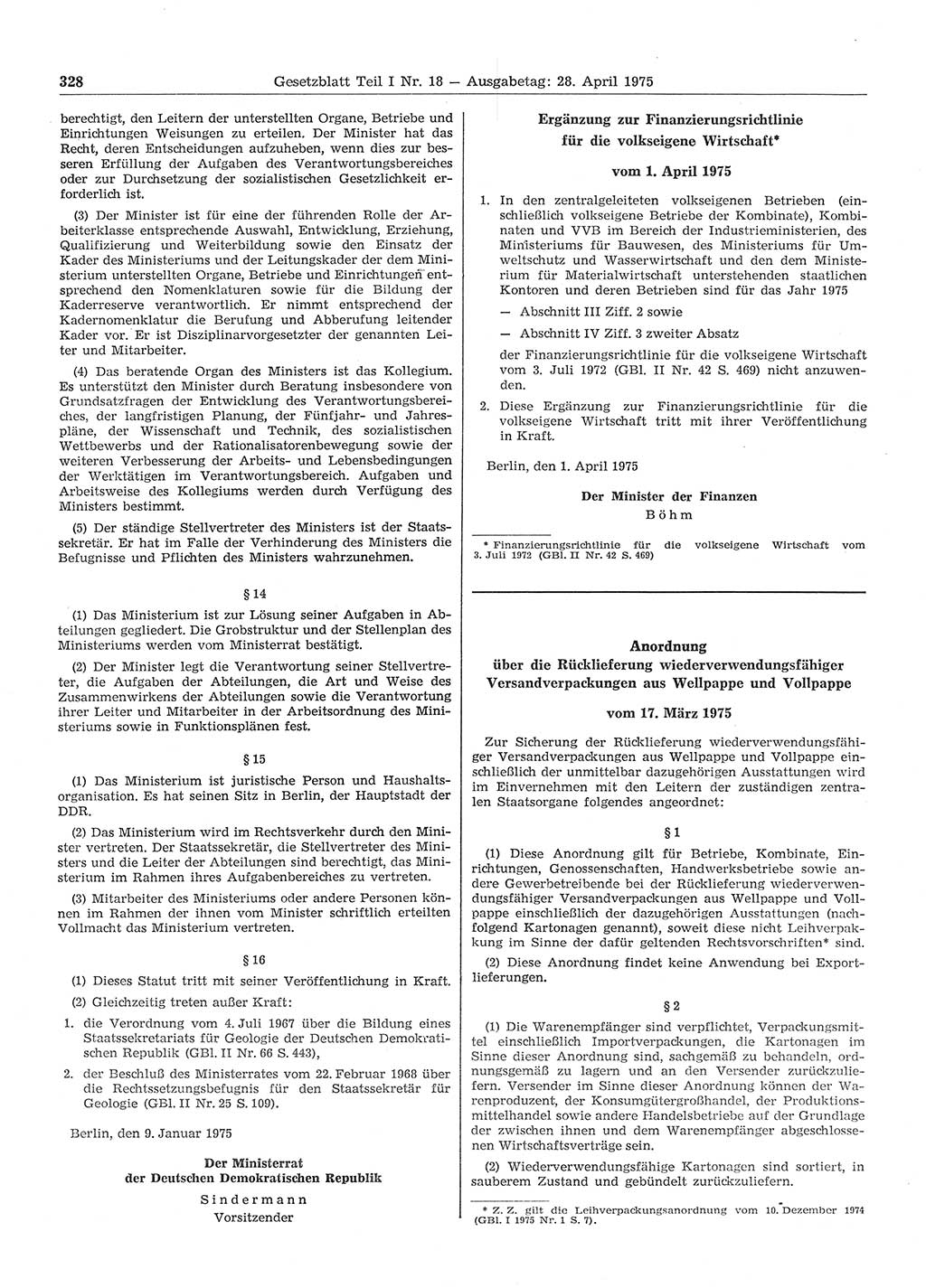 Gesetzblatt (GBl.) der Deutschen Demokratischen Republik (DDR) Teil Ⅰ 1975, Seite 328 (GBl. DDR Ⅰ 1975, S. 328)