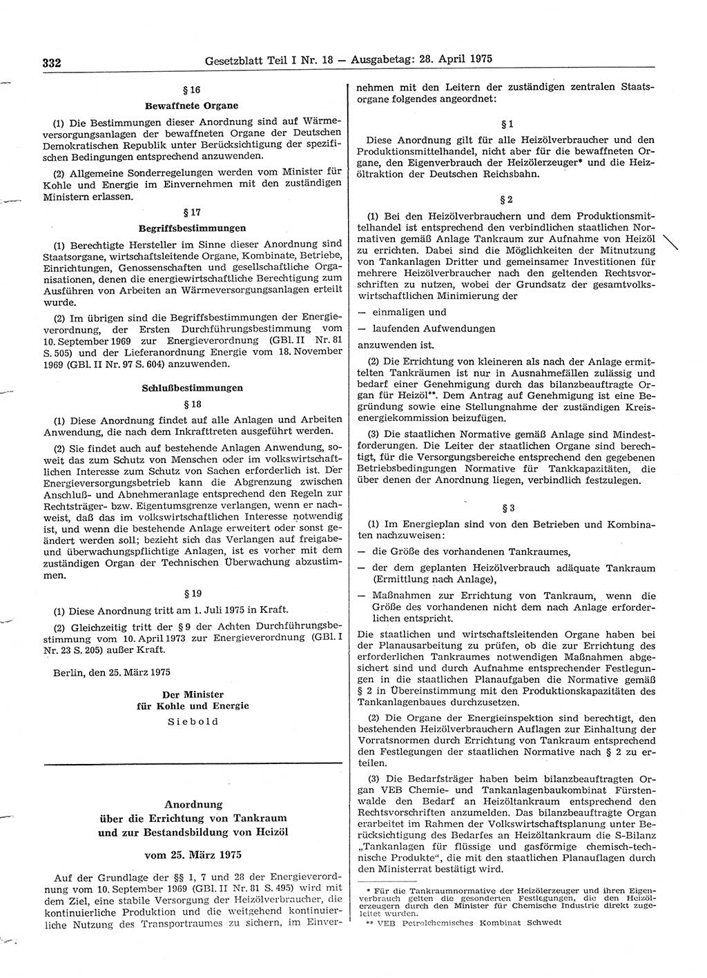 Gesetzblatt (GBl.) der Deutschen Demokratischen Republik (DDR) Teil Ⅰ 1975, Seite 332 (GBl. DDR Ⅰ 1975, S. 332)