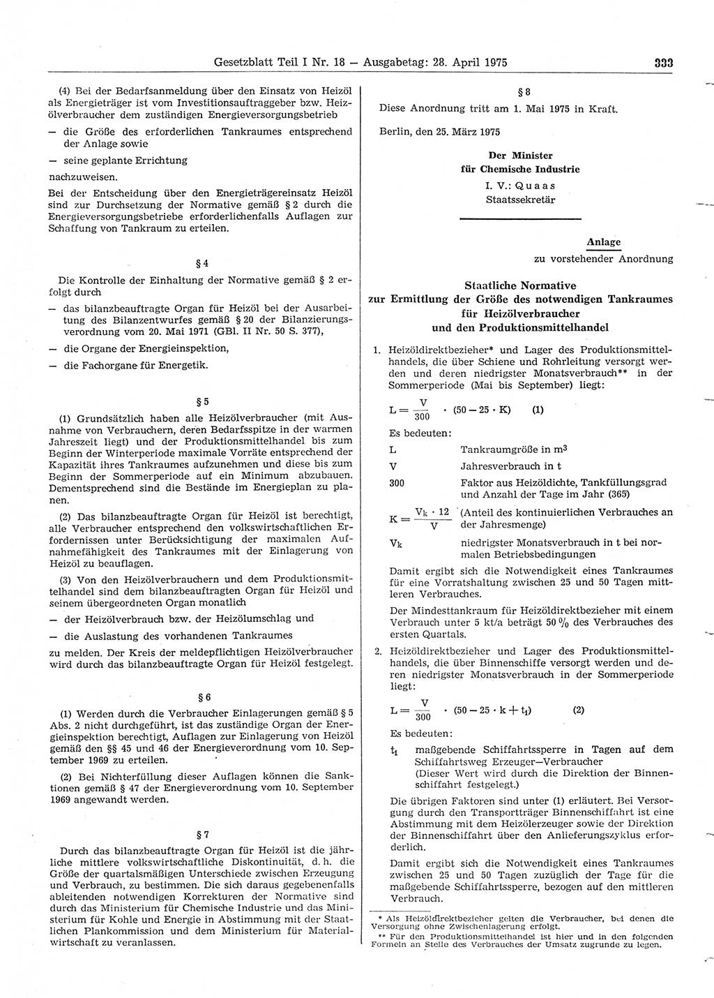 Gesetzblatt (GBl.) der Deutschen Demokratischen Republik (DDR) Teil Ⅰ 1975, Seite 333 (GBl. DDR Ⅰ 1975, S. 333)