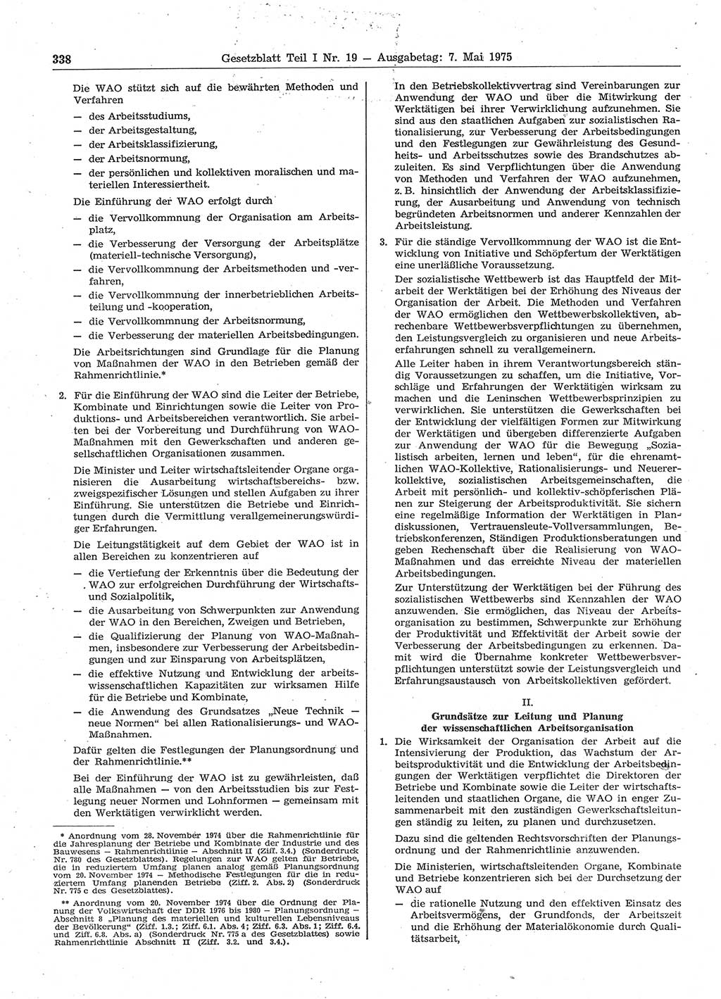 Gesetzblatt (GBl.) der Deutschen Demokratischen Republik (DDR) Teil Ⅰ 1975, Seite 338 (GBl. DDR Ⅰ 1975, S. 338)