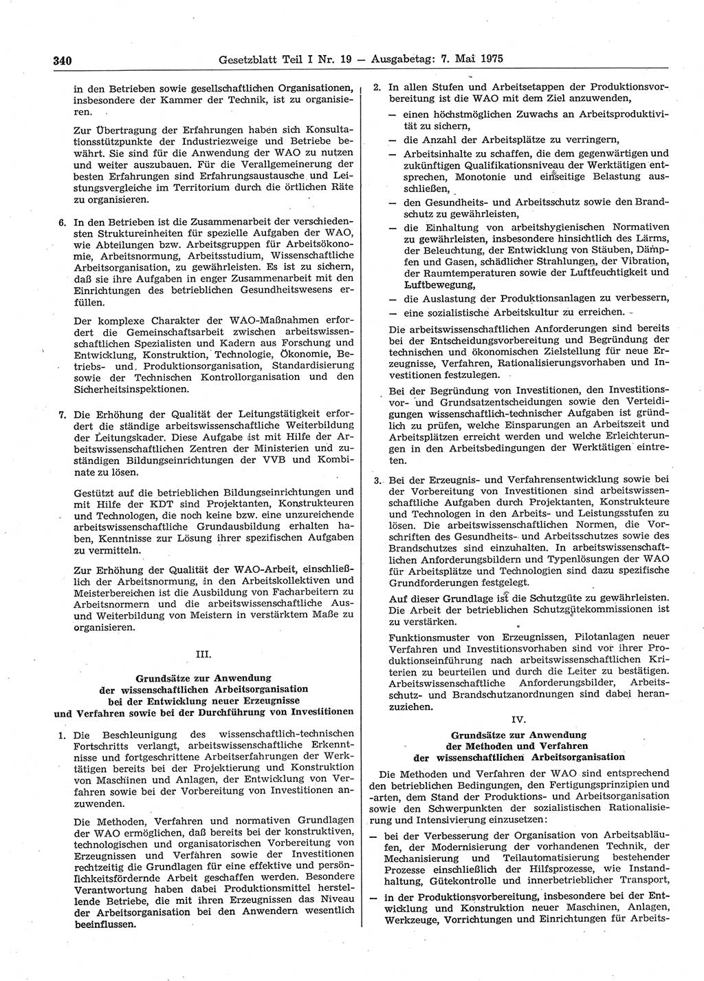 Gesetzblatt (GBl.) der Deutschen Demokratischen Republik (DDR) Teil Ⅰ 1975, Seite 340 (GBl. DDR Ⅰ 1975, S. 340)