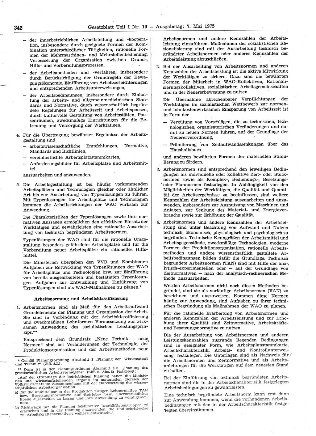 Gesetzblatt (GBl.) der Deutschen Demokratischen Republik (DDR) Teil Ⅰ 1975, Seite 342 (GBl. DDR Ⅰ 1975, S. 342)