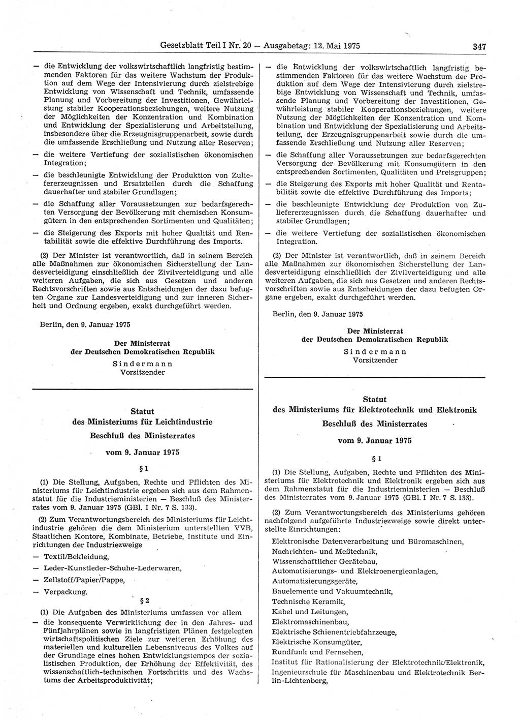 Gesetzblatt (GBl.) der Deutschen Demokratischen Republik (DDR) Teil Ⅰ 1975, Seite 347 (GBl. DDR Ⅰ 1975, S. 347)