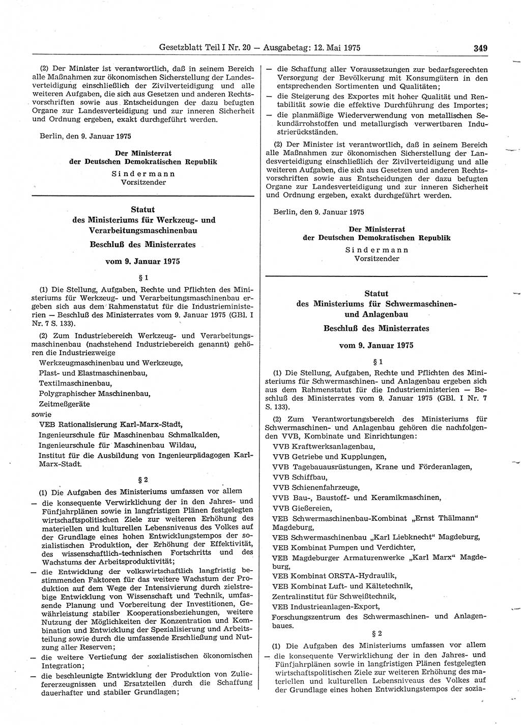 Gesetzblatt (GBl.) der Deutschen Demokratischen Republik (DDR) Teil Ⅰ 1975, Seite 349 (GBl. DDR Ⅰ 1975, S. 349)