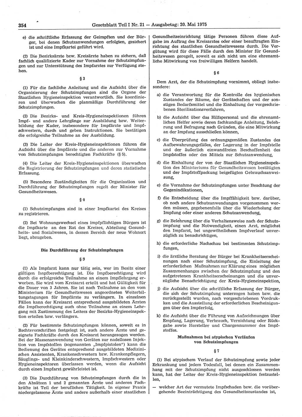 Gesetzblatt (GBl.) der Deutschen Demokratischen Republik (DDR) Teil Ⅰ 1975, Seite 354 (GBl. DDR Ⅰ 1975, S. 354)