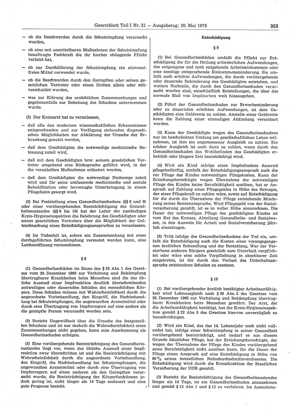 Gesetzblatt (GBl.) der Deutschen Demokratischen Republik (DDR) Teil Ⅰ 1975, Seite 355 (GBl. DDR Ⅰ 1975, S. 355)