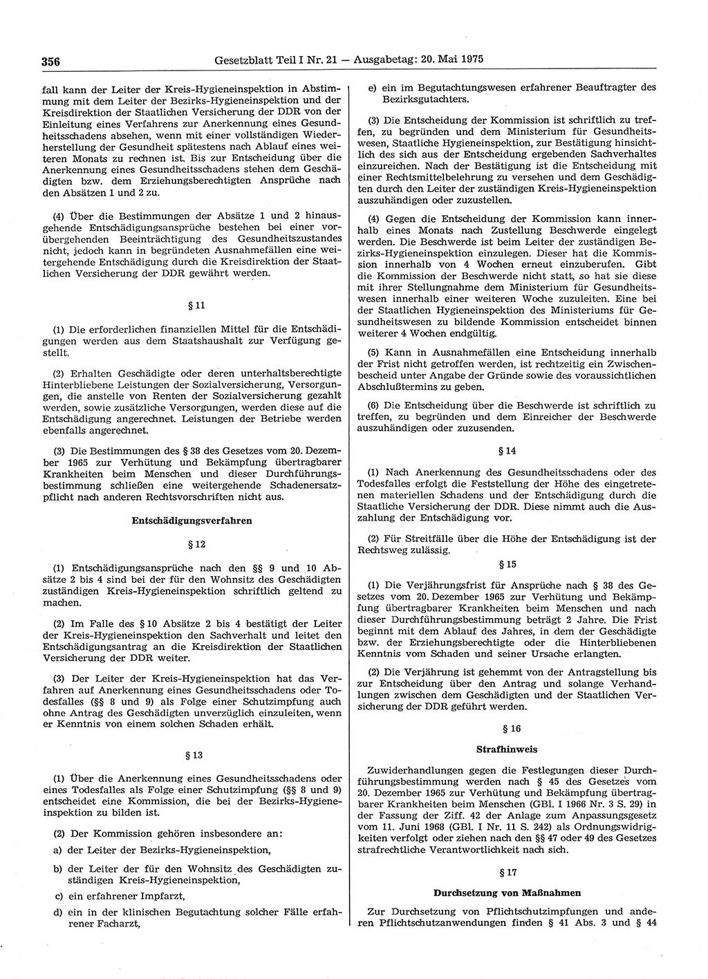 Gesetzblatt (GBl.) der Deutschen Demokratischen Republik (DDR) Teil Ⅰ 1975, Seite 356 (GBl. DDR Ⅰ 1975, S. 356)