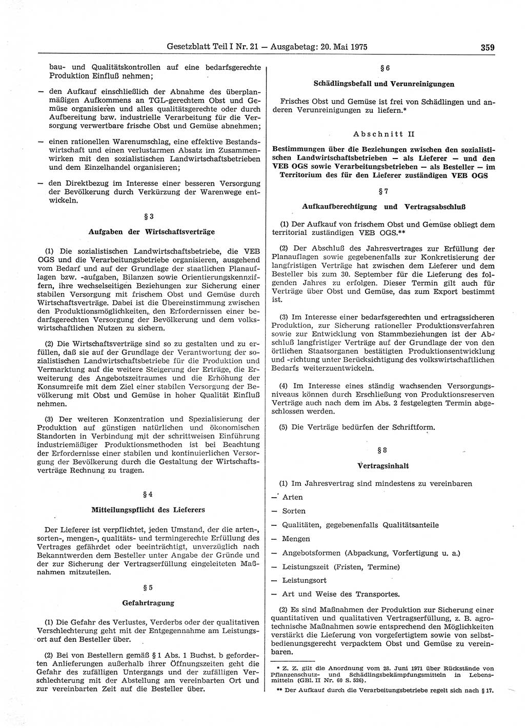 Gesetzblatt (GBl.) der Deutschen Demokratischen Republik (DDR) Teil Ⅰ 1975, Seite 359 (GBl. DDR Ⅰ 1975, S. 359)