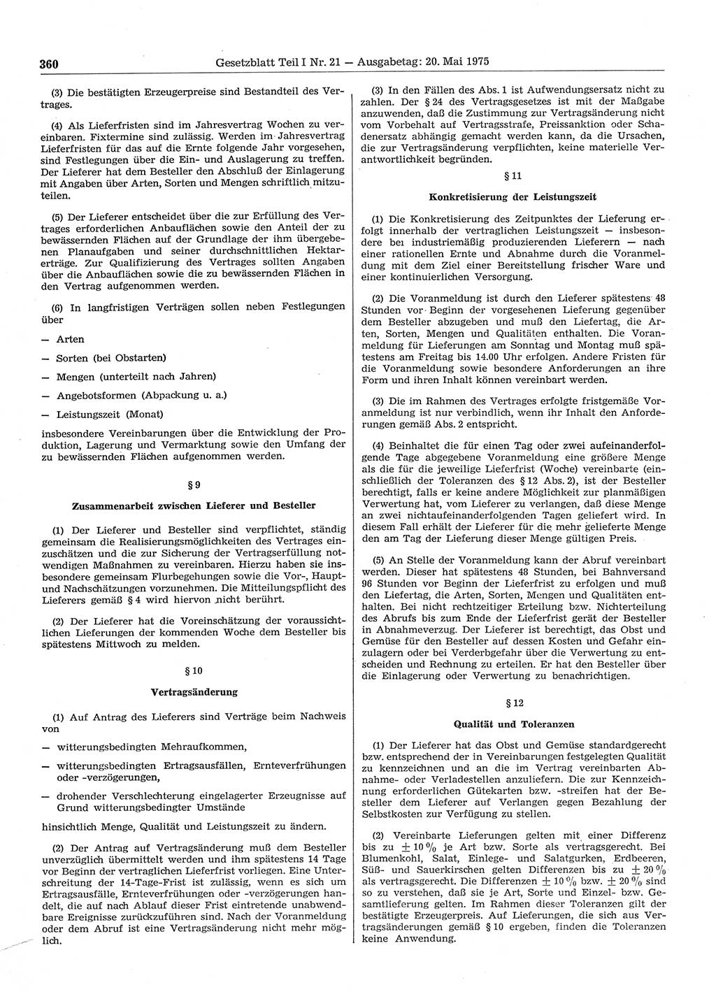 Gesetzblatt (GBl.) der Deutschen Demokratischen Republik (DDR) Teil Ⅰ 1975, Seite 360 (GBl. DDR Ⅰ 1975, S. 360)