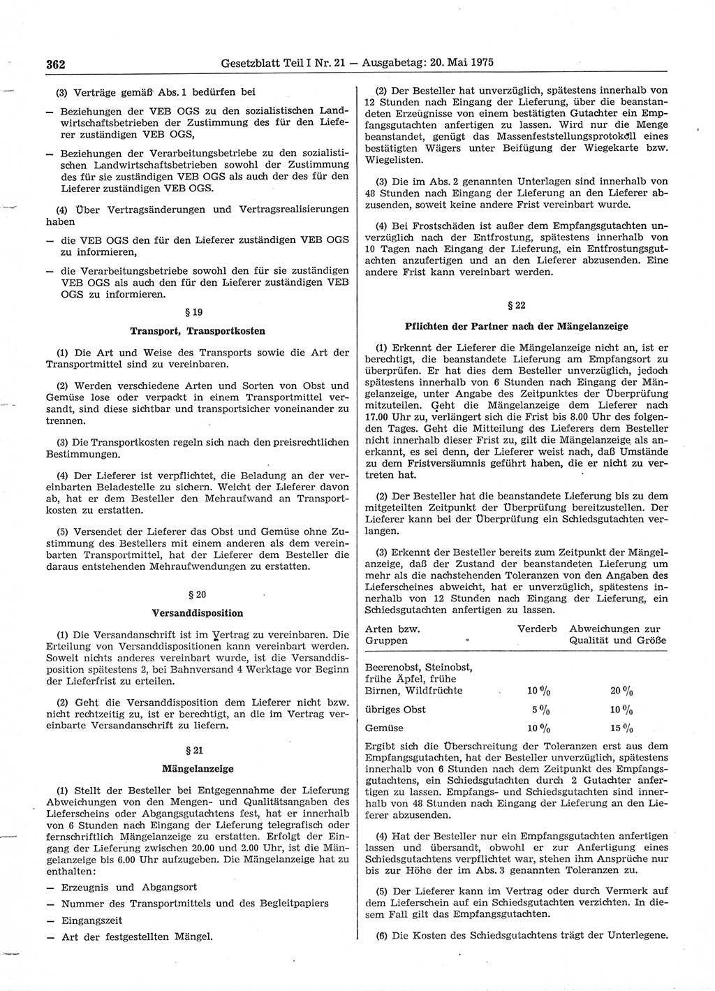 Gesetzblatt (GBl.) der Deutschen Demokratischen Republik (DDR) Teil Ⅰ 1975, Seite 362 (GBl. DDR Ⅰ 1975, S. 362)