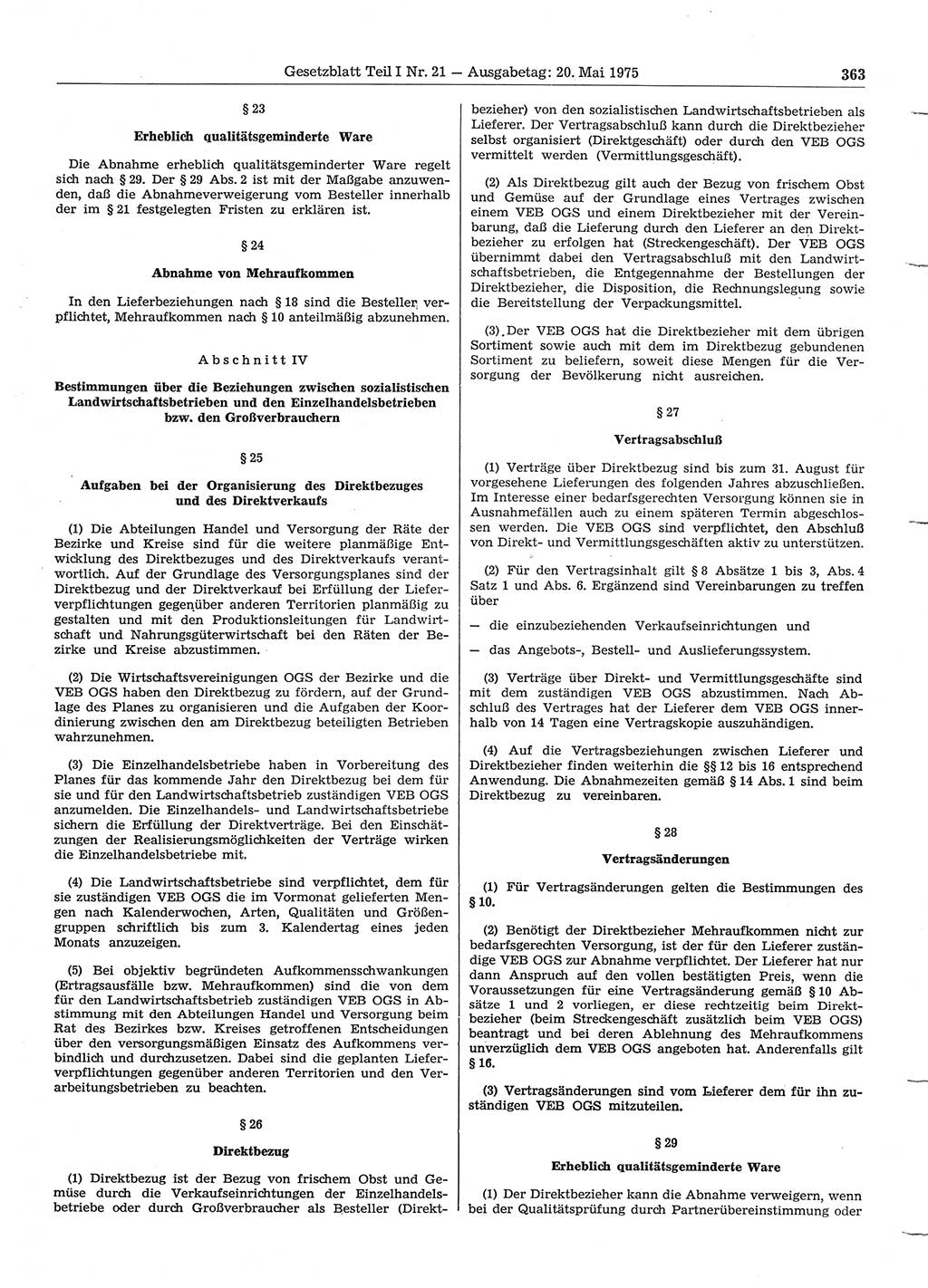 Gesetzblatt (GBl.) der Deutschen Demokratischen Republik (DDR) Teil Ⅰ 1975, Seite 363 (GBl. DDR Ⅰ 1975, S. 363)