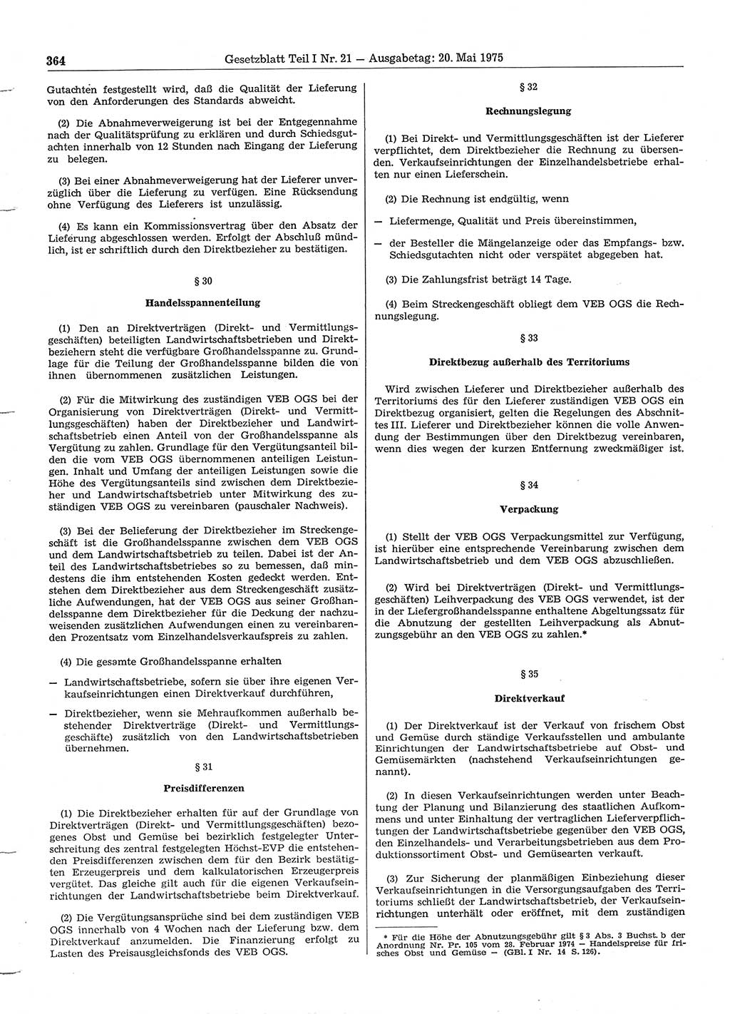 Gesetzblatt (GBl.) der Deutschen Demokratischen Republik (DDR) Teil Ⅰ 1975, Seite 364 (GBl. DDR Ⅰ 1975, S. 364)