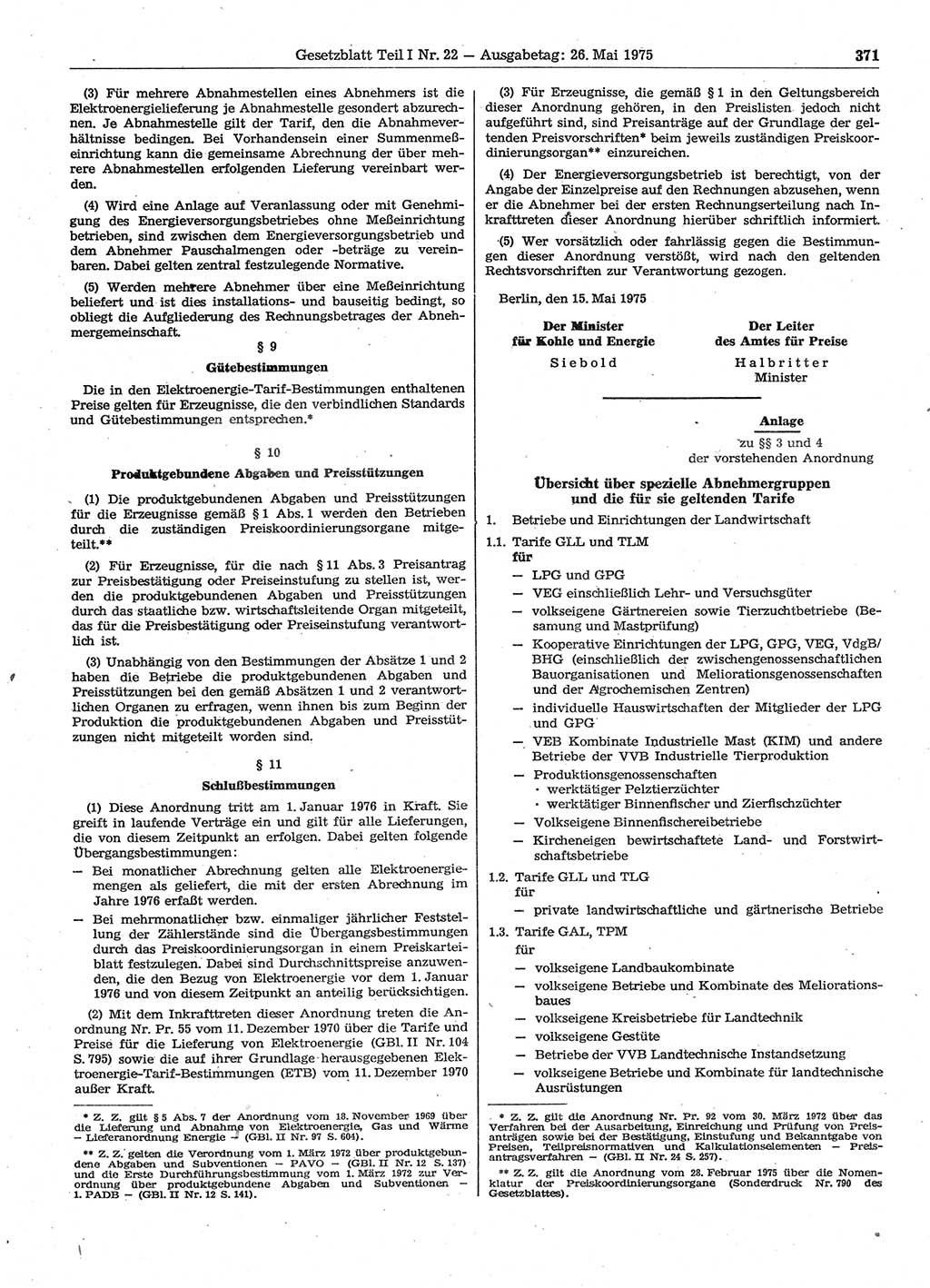 Gesetzblatt (GBl.) der Deutschen Demokratischen Republik (DDR) Teil Ⅰ 1975, Seite 371 (GBl. DDR Ⅰ 1975, S. 371)