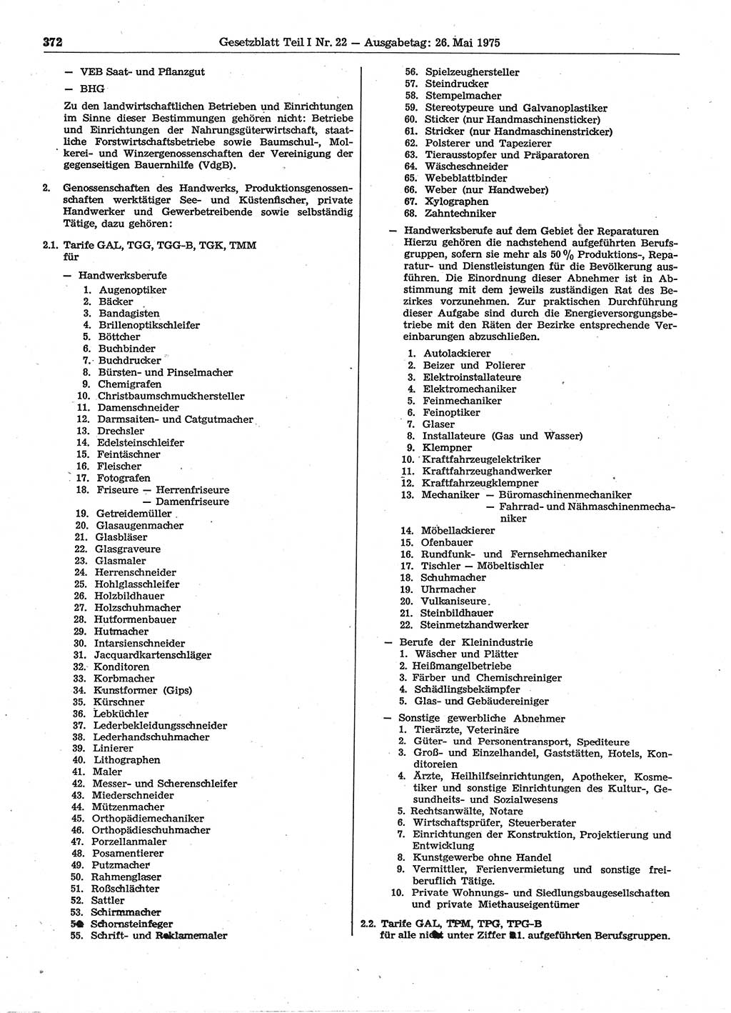 Gesetzblatt (GBl.) der Deutschen Demokratischen Republik (DDR) Teil Ⅰ 1975, Seite 372 (GBl. DDR Ⅰ 1975, S. 372)