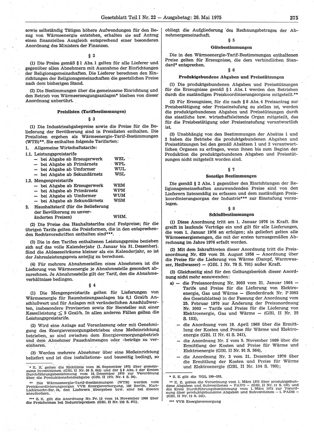 Gesetzblatt (GBl.) der Deutschen Demokratischen Republik (DDR) Teil Ⅰ 1975, Seite 375 (GBl. DDR Ⅰ 1975, S. 375)