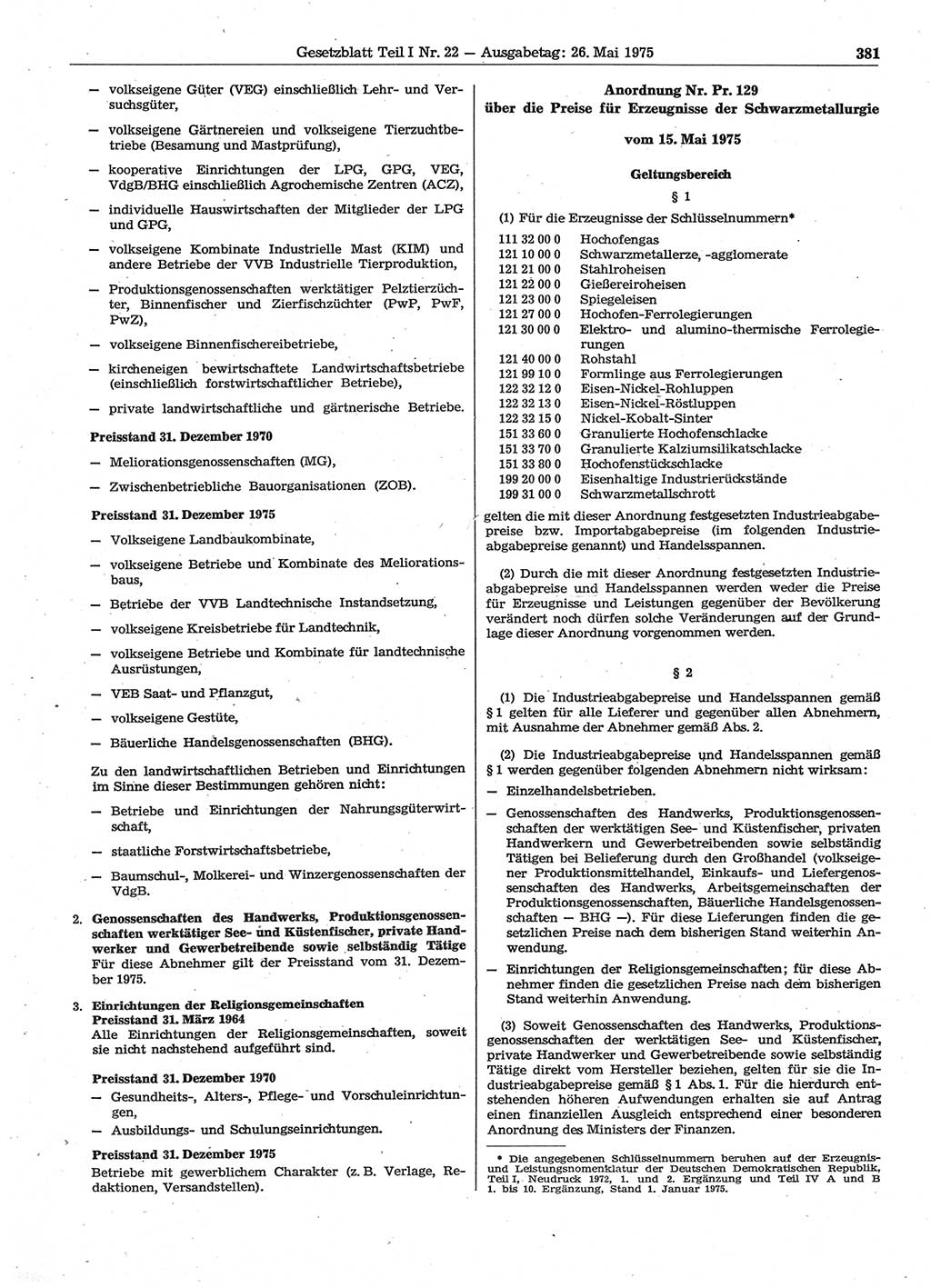 Gesetzblatt (GBl.) der Deutschen Demokratischen Republik (DDR) Teil Ⅰ 1975, Seite 381 (GBl. DDR Ⅰ 1975, S. 381)