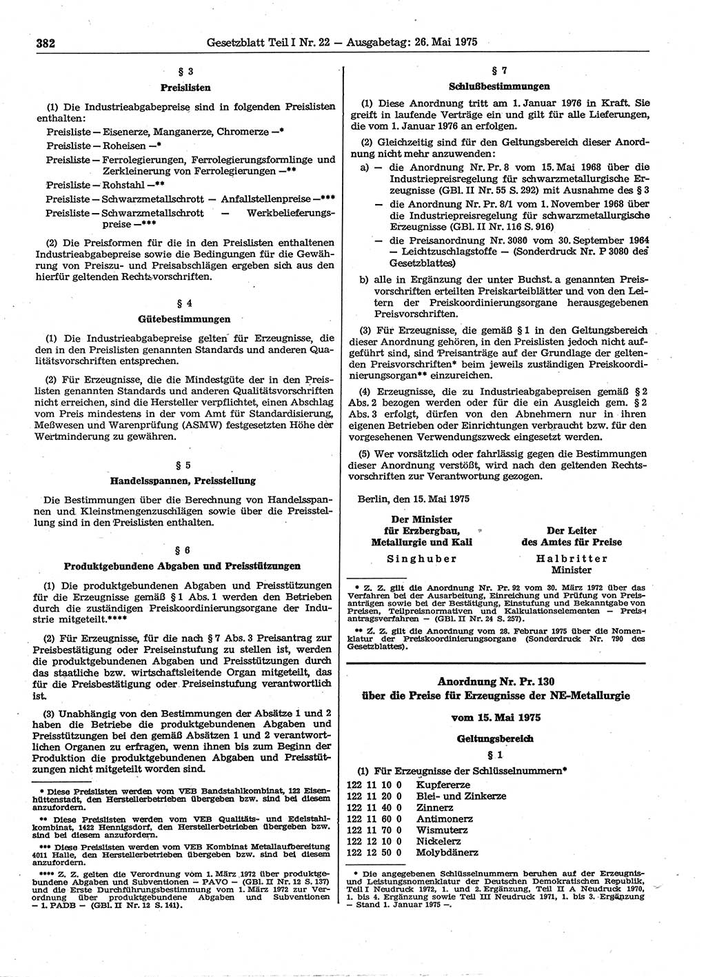 Gesetzblatt (GBl.) der Deutschen Demokratischen Republik (DDR) Teil Ⅰ 1975, Seite 382 (GBl. DDR Ⅰ 1975, S. 382)