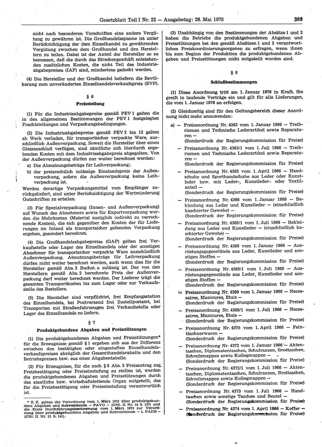 Gesetzblatt (GBl.) der Deutschen Demokratischen Republik (DDR) Teil Ⅰ 1975, Seite 389 (GBl. DDR Ⅰ 1975, S. 389)