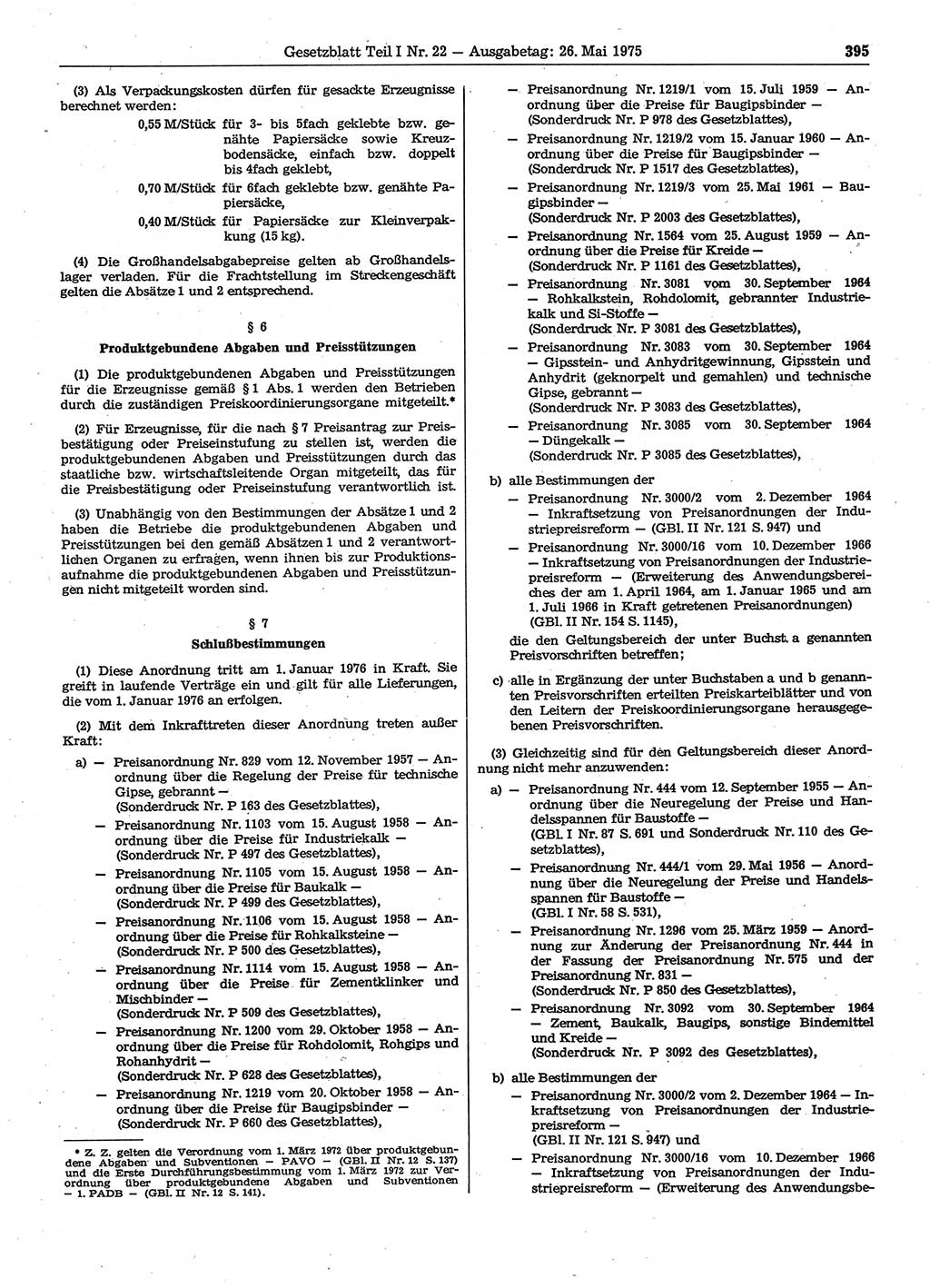 Gesetzblatt (GBl.) der Deutschen Demokratischen Republik (DDR) Teil Ⅰ 1975, Seite 395 (GBl. DDR Ⅰ 1975, S. 395)