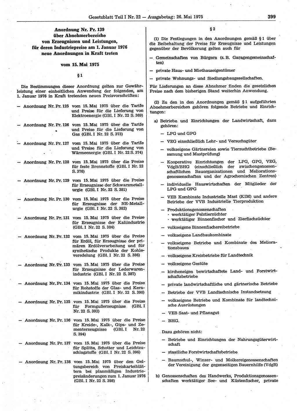 Gesetzblatt (GBl.) der Deutschen Demokratischen Republik (DDR) Teil Ⅰ 1975, Seite 399 (GBl. DDR Ⅰ 1975, S. 399)