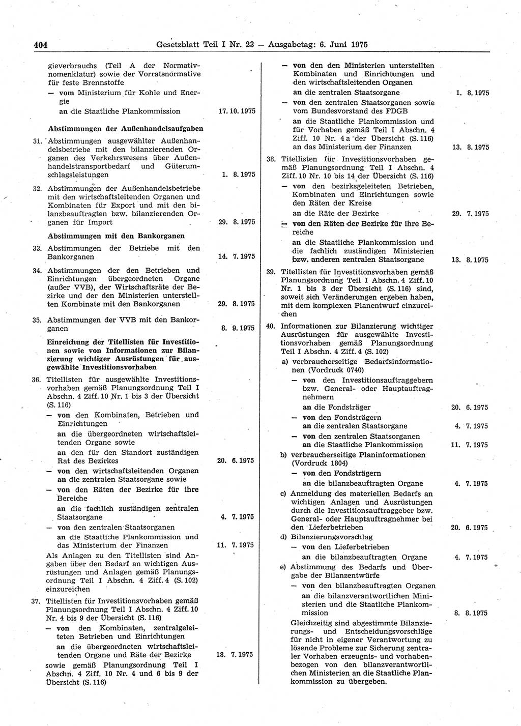 Gesetzblatt (GBl.) der Deutschen Demokratischen Republik (DDR) Teil Ⅰ 1975, Seite 404 (GBl. DDR Ⅰ 1975, S. 404)