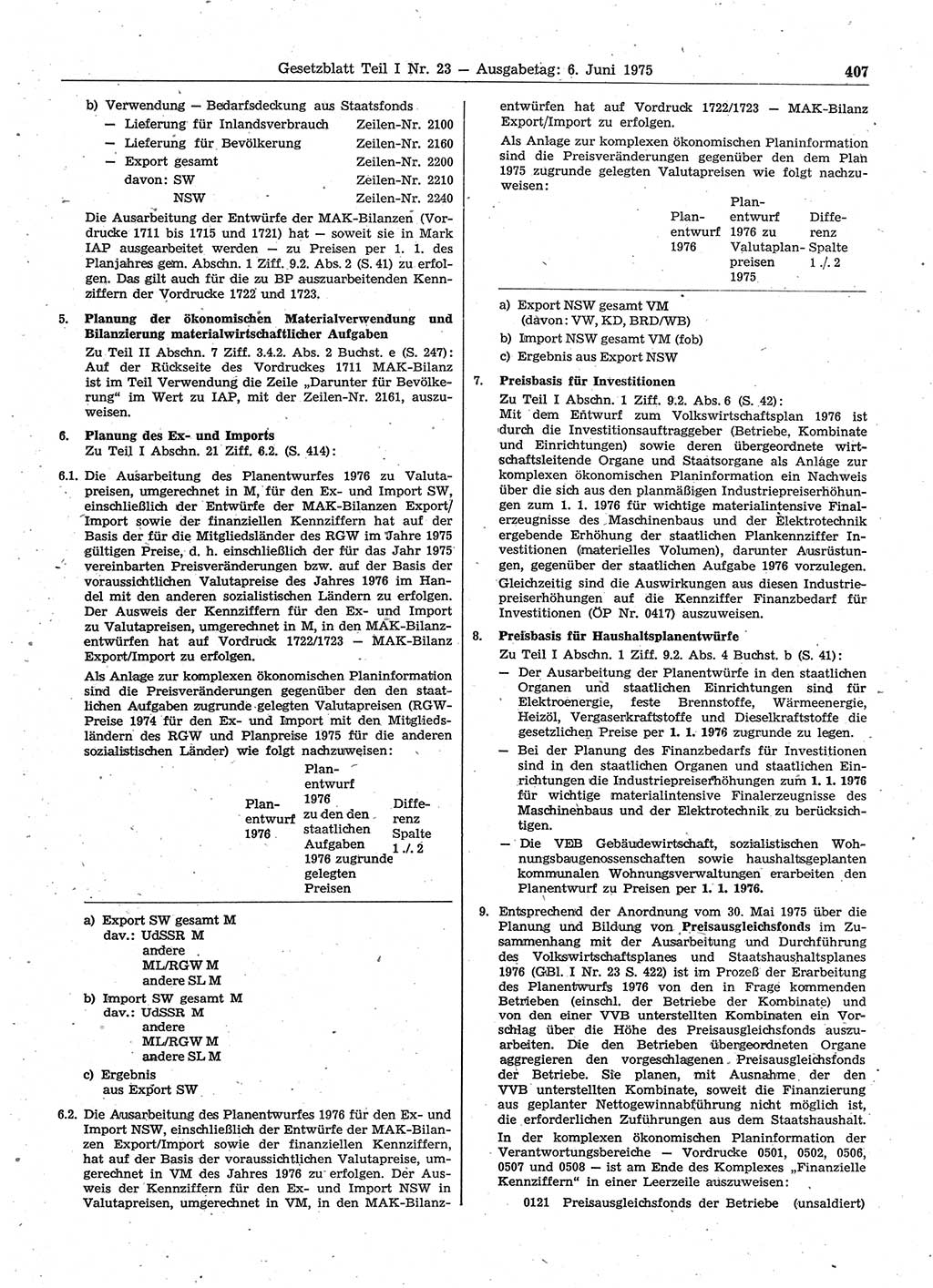 Gesetzblatt (GBl.) der Deutschen Demokratischen Republik (DDR) Teil Ⅰ 1975, Seite 407 (GBl. DDR Ⅰ 1975, S. 407)