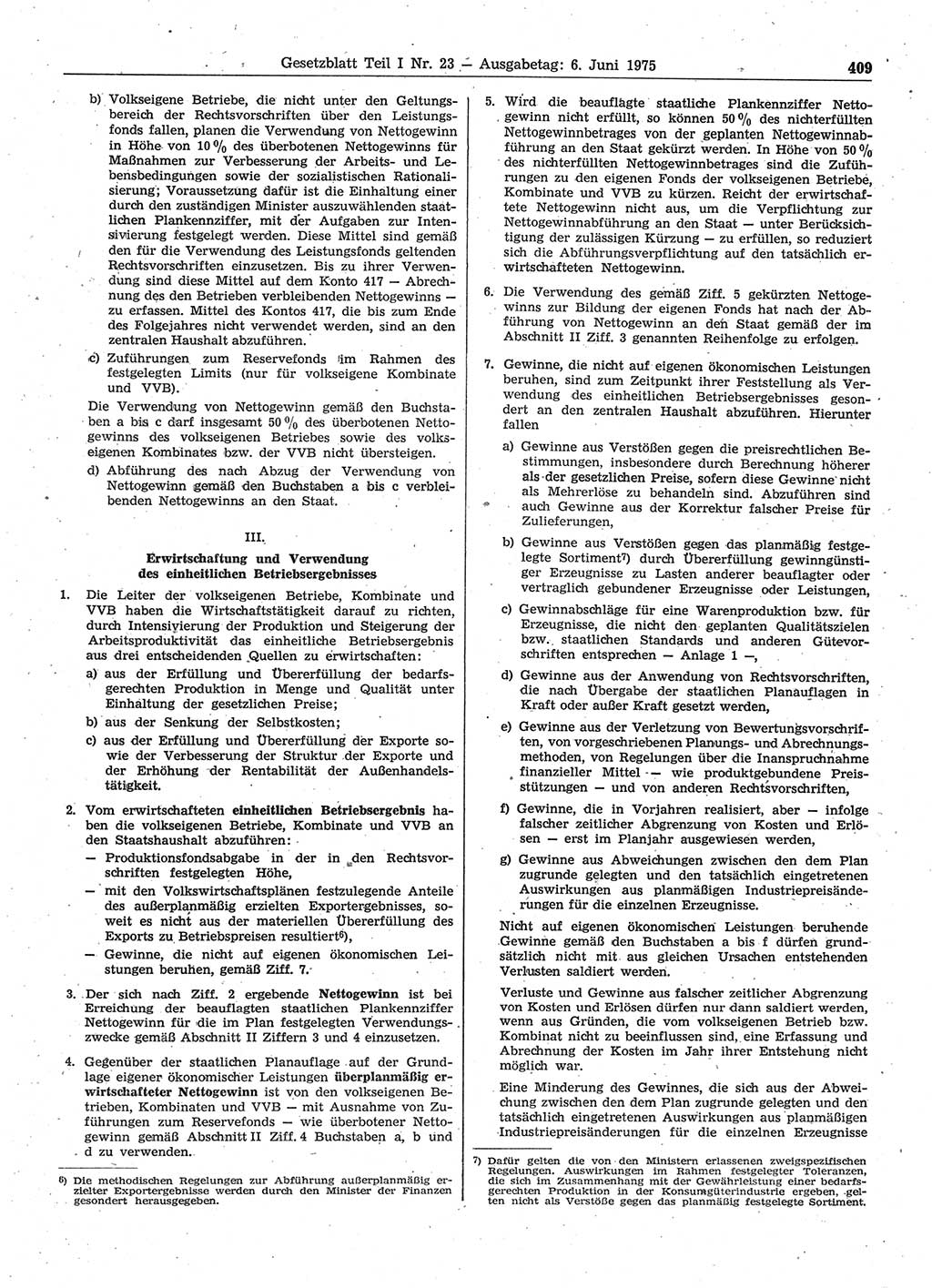 Gesetzblatt (GBl.) der Deutschen Demokratischen Republik (DDR) Teil Ⅰ 1975, Seite 409 (GBl. DDR Ⅰ 1975, S. 409)