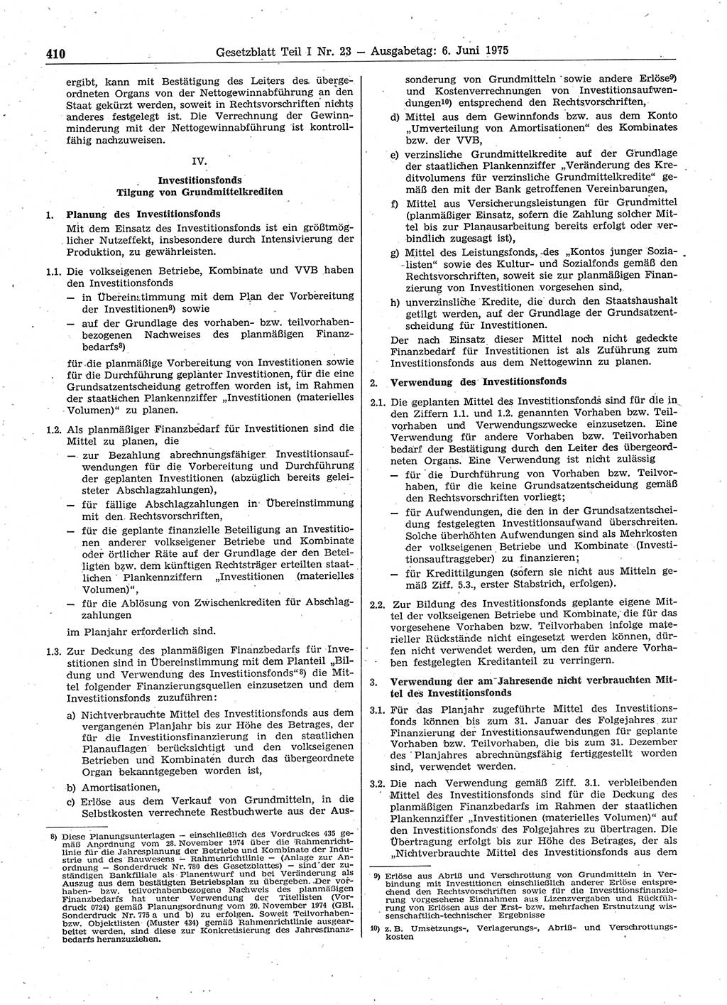 Gesetzblatt (GBl.) der Deutschen Demokratischen Republik (DDR) Teil Ⅰ 1975, Seite 410 (GBl. DDR Ⅰ 1975, S. 410)