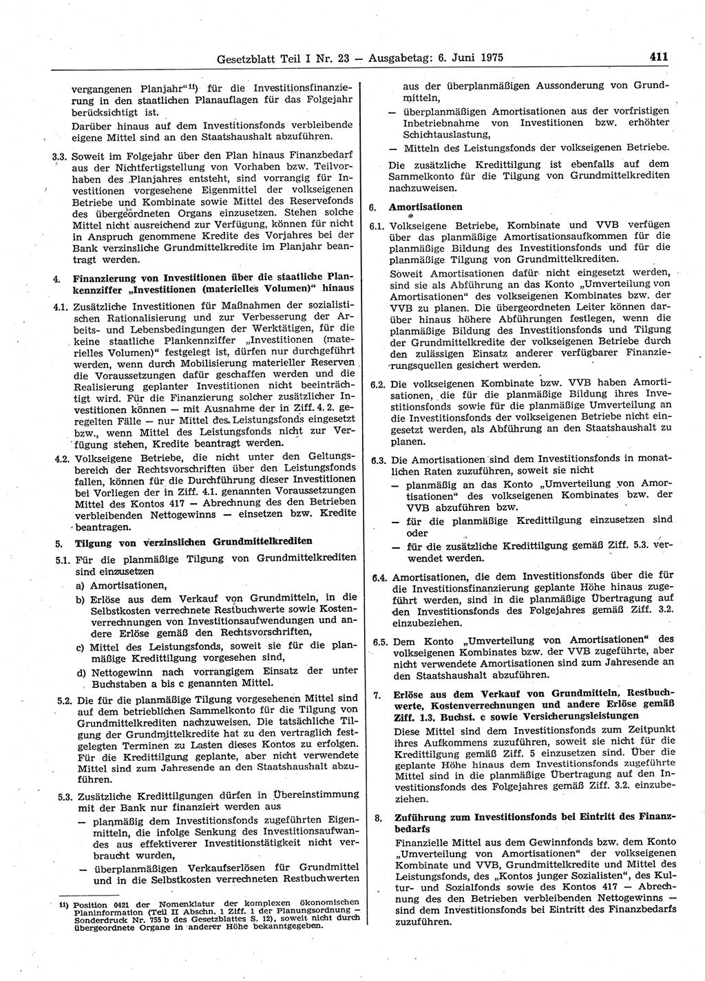 Gesetzblatt (GBl.) der Deutschen Demokratischen Republik (DDR) Teil Ⅰ 1975, Seite 411 (GBl. DDR Ⅰ 1975, S. 411)