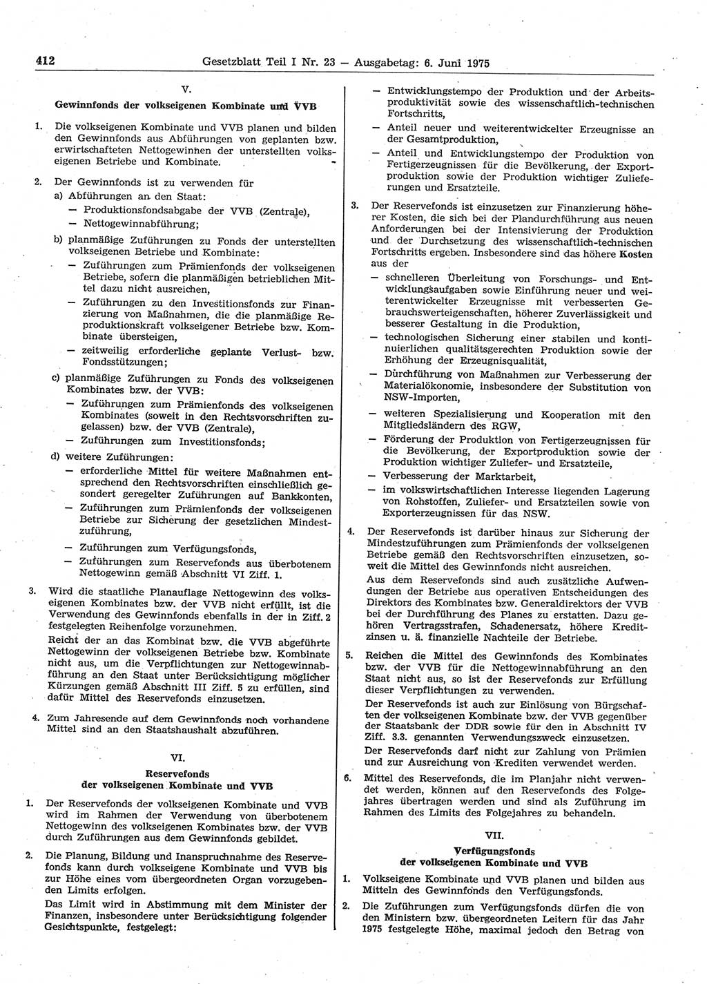 Gesetzblatt (GBl.) der Deutschen Demokratischen Republik (DDR) Teil Ⅰ 1975, Seite 412 (GBl. DDR Ⅰ 1975, S. 412)